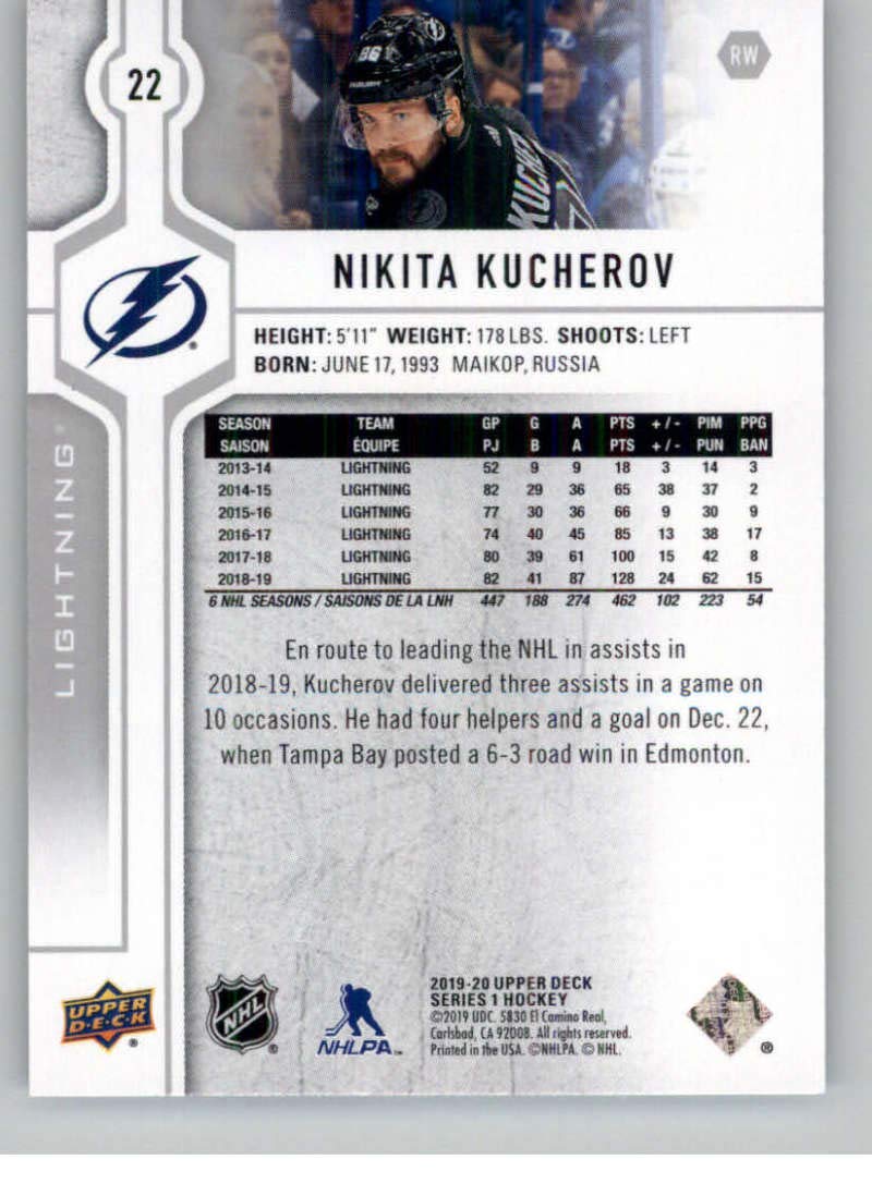 2019-20 Upper Deck Hockey Card #22 Nikita Kucherov Tampa Bay Lightning NM-MT - Perfect for NHL Collectors & Hockey Memorabilia Displays