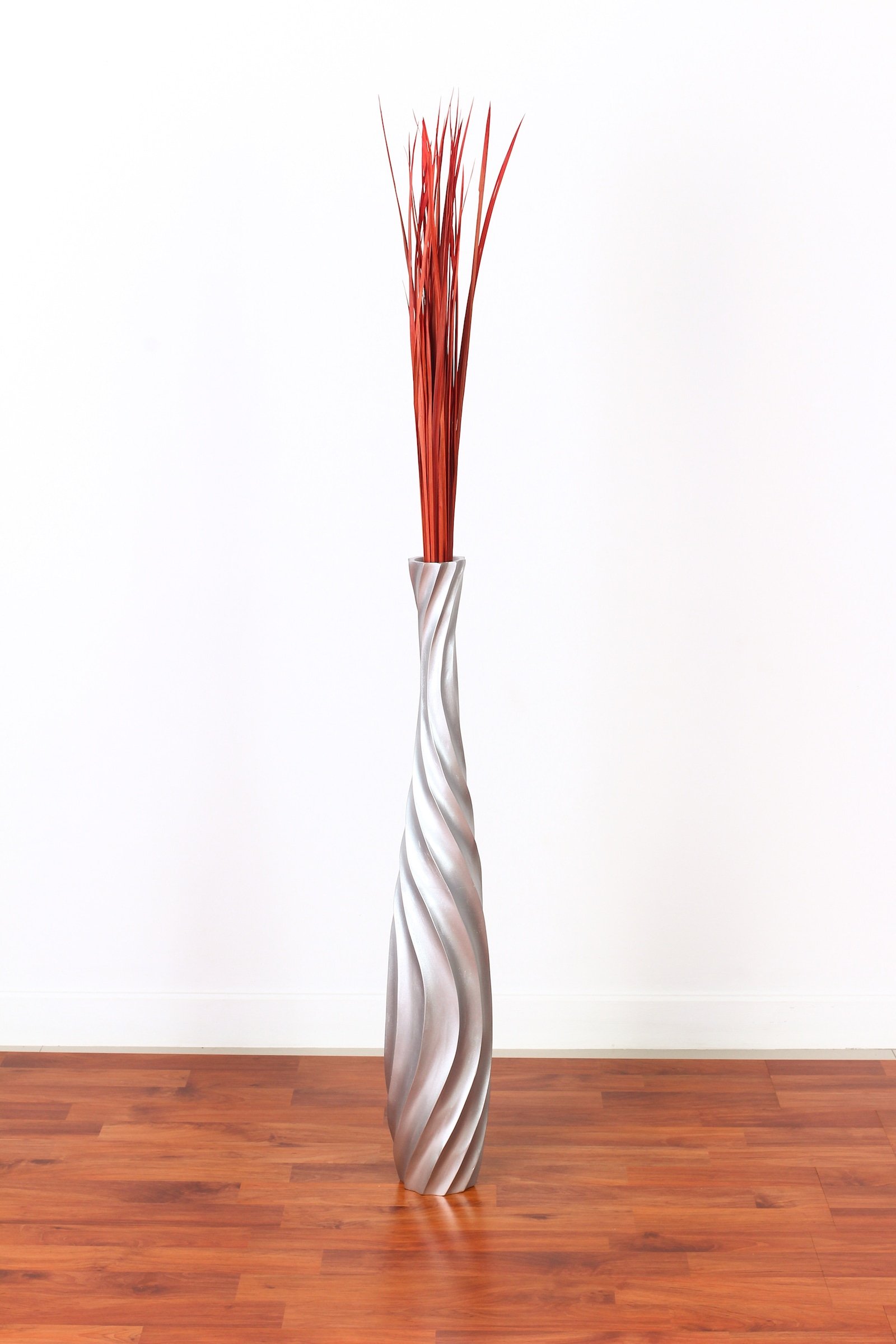 Leewadee 28 Inch Large Silver Floor Vase - Wooden Farmhouse Decor for Flowers, Fake Plants & Pampas Grass - Perfect for Living Room, Entryway or Wedding Centerpiece Decorations
