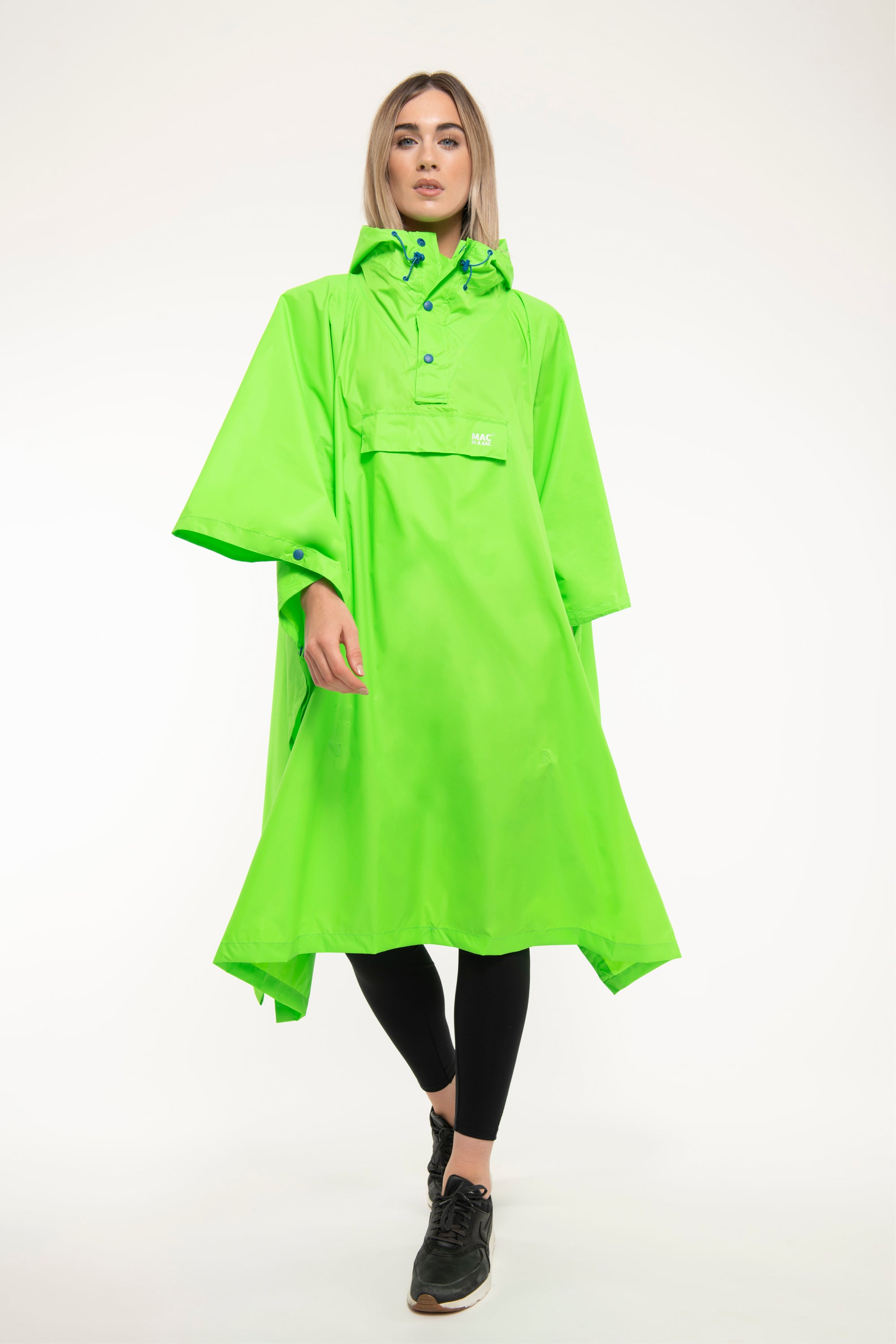 Mac In A Sac Packable Waterproof Unisex Rain Poncho - Neon Green for Outdoor Camping, Hiking & Festivals