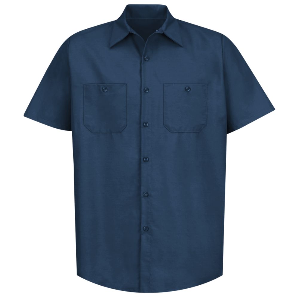 Red Kap Men's Short Sleeve Industrial Work Shirt - Durable Navy Blue Workwear for Construction, Mechanics & Outdoor Labor