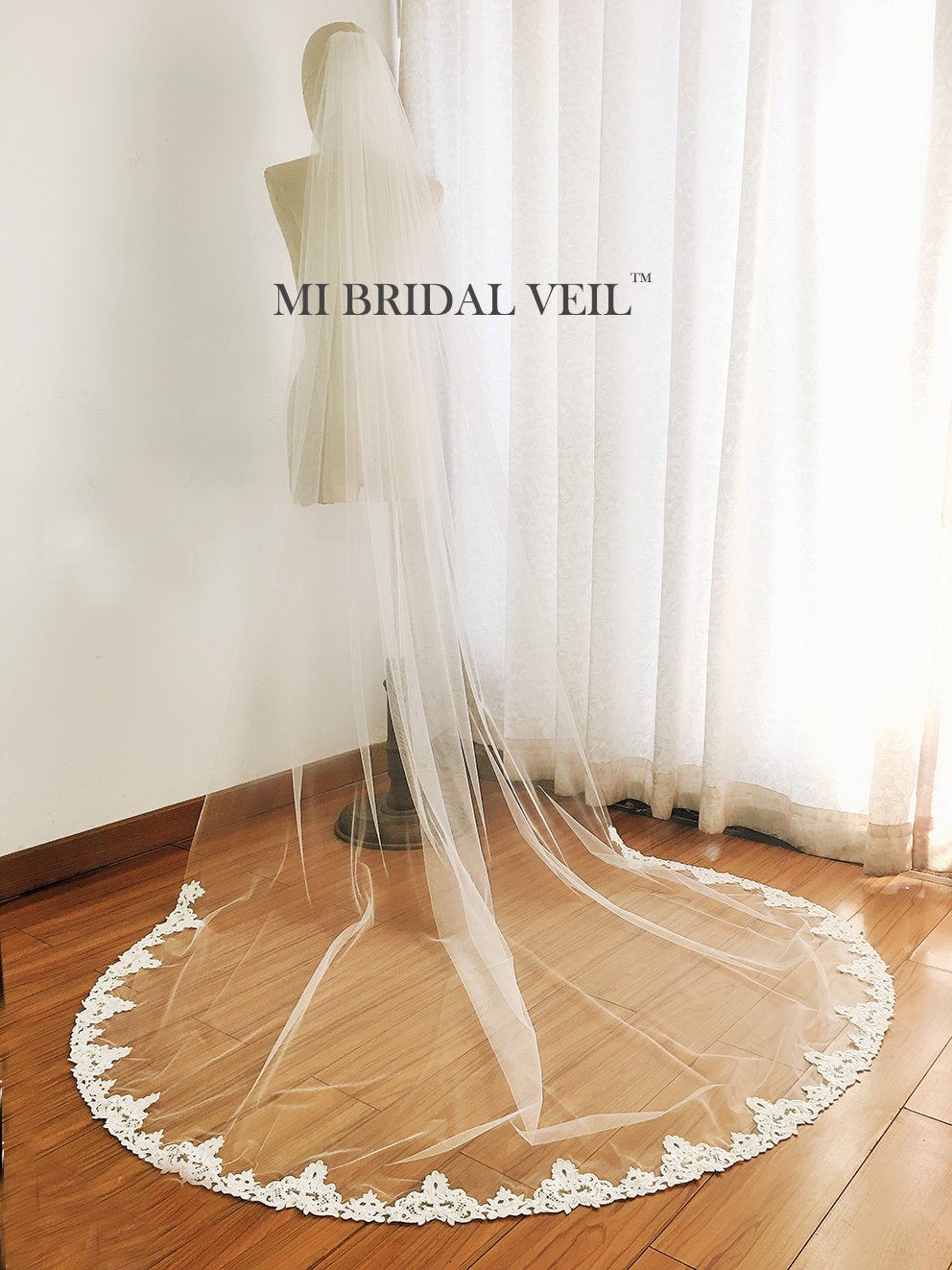 Vintage Inspired Cathedral Wedding Veil with Sequin Lace Trim - Elegant Bridal Accessory for Formal Weddings and Special Occasions