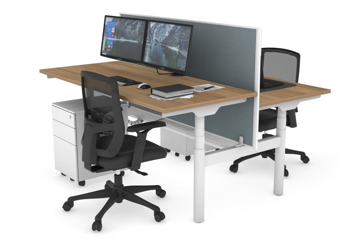 Flexi Premium Height Adjustable 2-Person H Bench Workstation - White Frame [1800L x 700W] - Ideal for Office, Home Workspace & Collaborative Environments