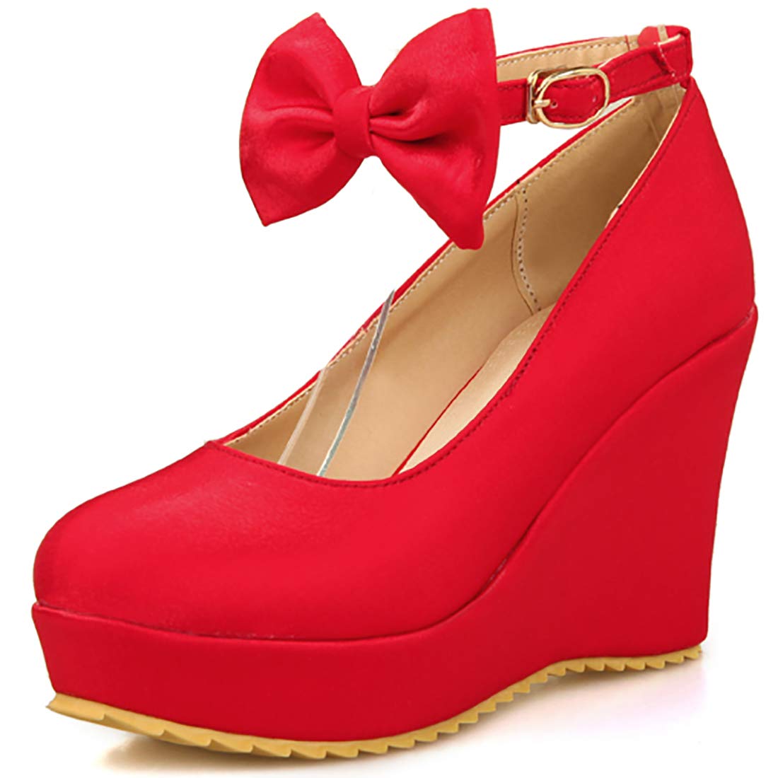MAVMAX Women's Bow Platform Wedge High Heels - Ankle Strap Pumps for Party, Wedding & Evening Events | Comfortable Dress Shoes for Women
