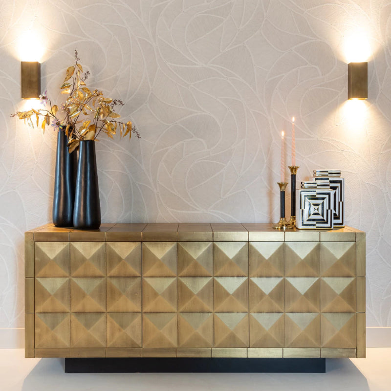 Stylish Gold Sideboard with Modern Geometric Design - Elegant Storage Cabinet for Living Room, Dining Room & Entryway Décor