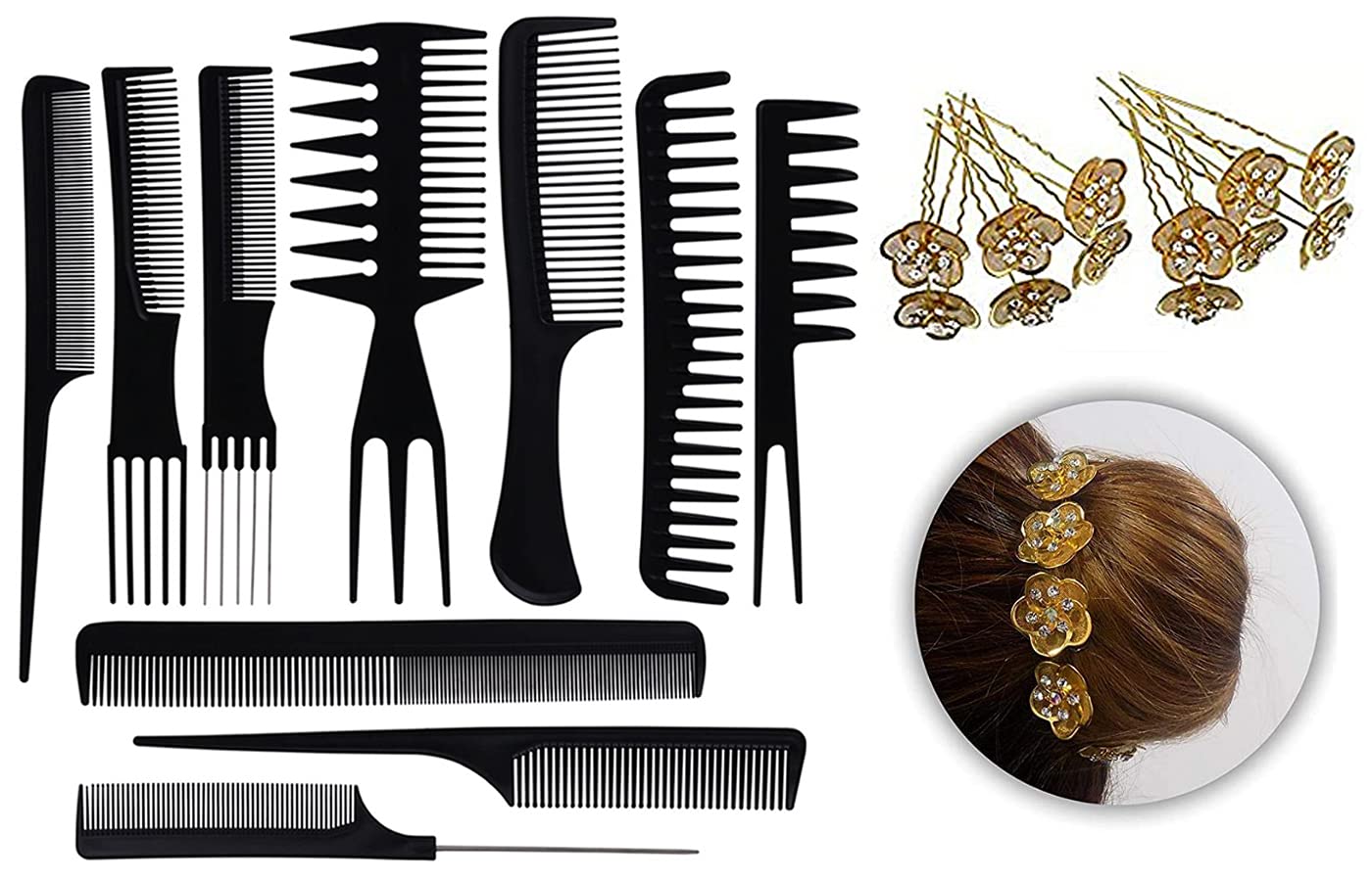 10-Piece Professional Hair Comb Set - Plastic Styling Combs for Salon & Home Use - Includes Rat Tail Comb, Wide Tooth Comb, Detangling Comb - Perfect for Hairstyling, Detangling, and Smoothing Hair (Unisex)