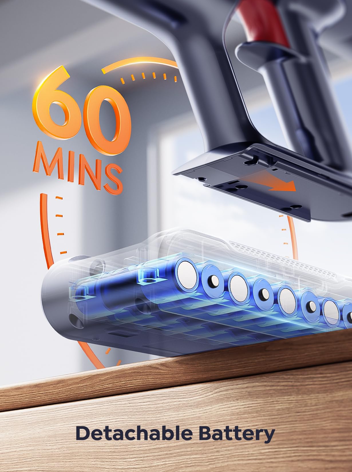 550W 45Kpa Cordless Stick Vacuum Cleaner with 60min Detachable Battery - Self-Standing, Touch Display & Wall Mount Charging - Lightweight Handheld Vacuum for Hard Floors & Carpets - Perfect for Home, Office & Pet Hair Cleaning
