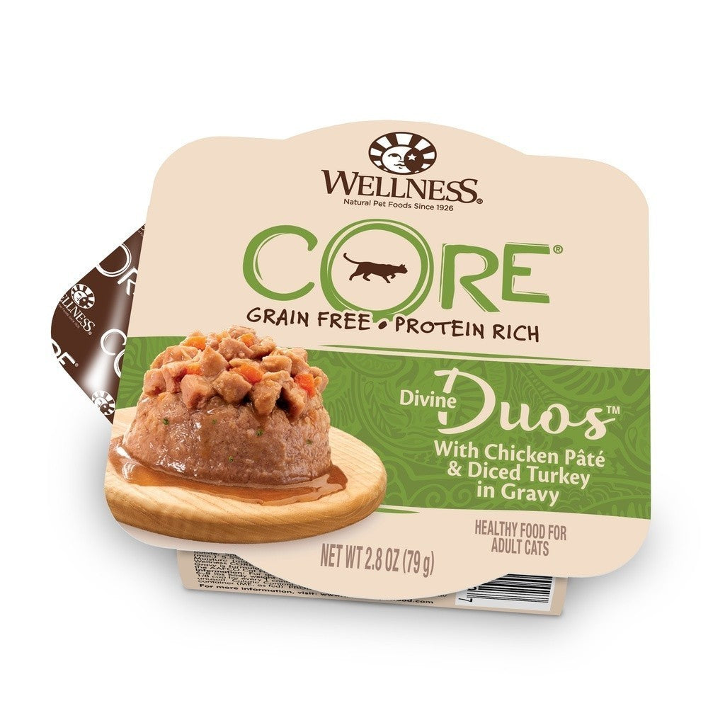 Wellness Core Divine Duos Grain-Free Wet Cat Food 2.8oz - Premium Natural Nutrition for Adult Cats - Delicious Chicken & Duck Recipe - Perfect for Picky Eaters & Weight Management