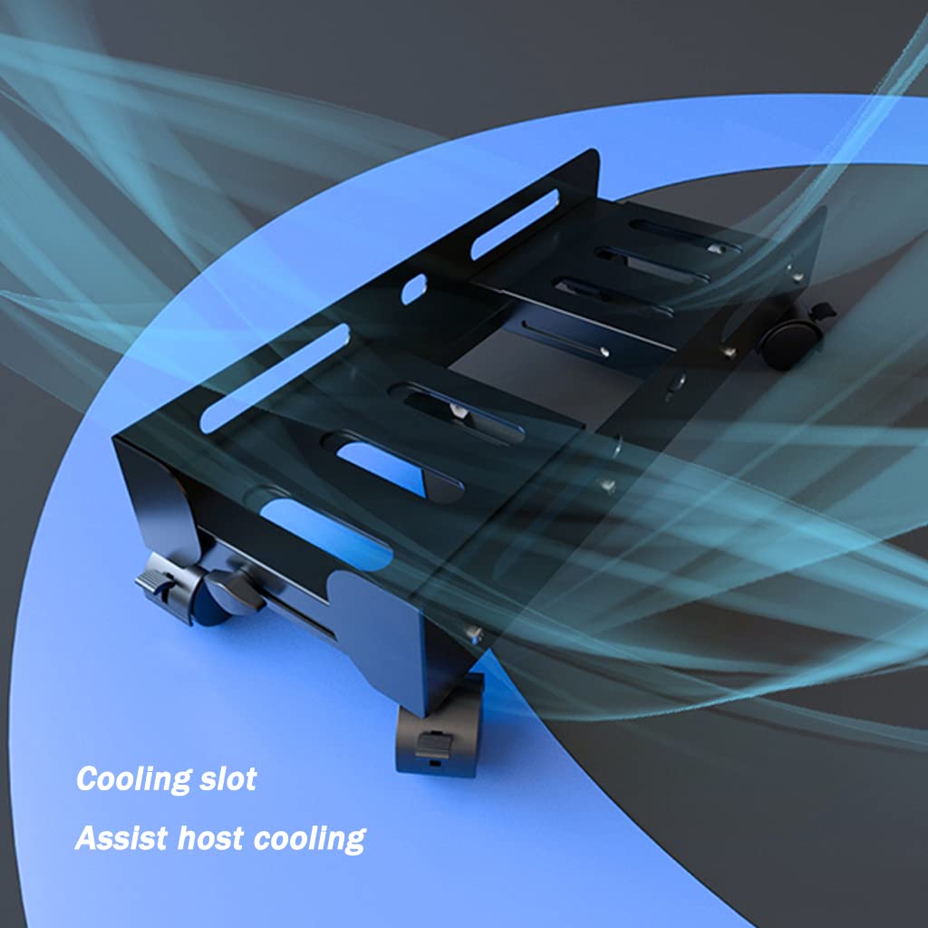 Adjustable PC Floor Stand with Locking Casters - Steel Rolling CPU Mount for Desktop Tower Computer (White, 63.6x23-34x14.1cm) - Perfect for Office, Gaming & Home Workspace Organization