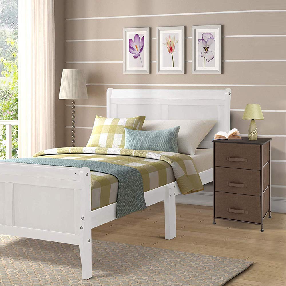 Modern Nightstand with 3 Fabric Drawers - Wood Top Bedside Table with Storage Bins - Lightweight Accent Furniture for Bedroom, Nursery, Hallway & Entryway - Perfect for Small Spaces & Apartment Living (Brown)