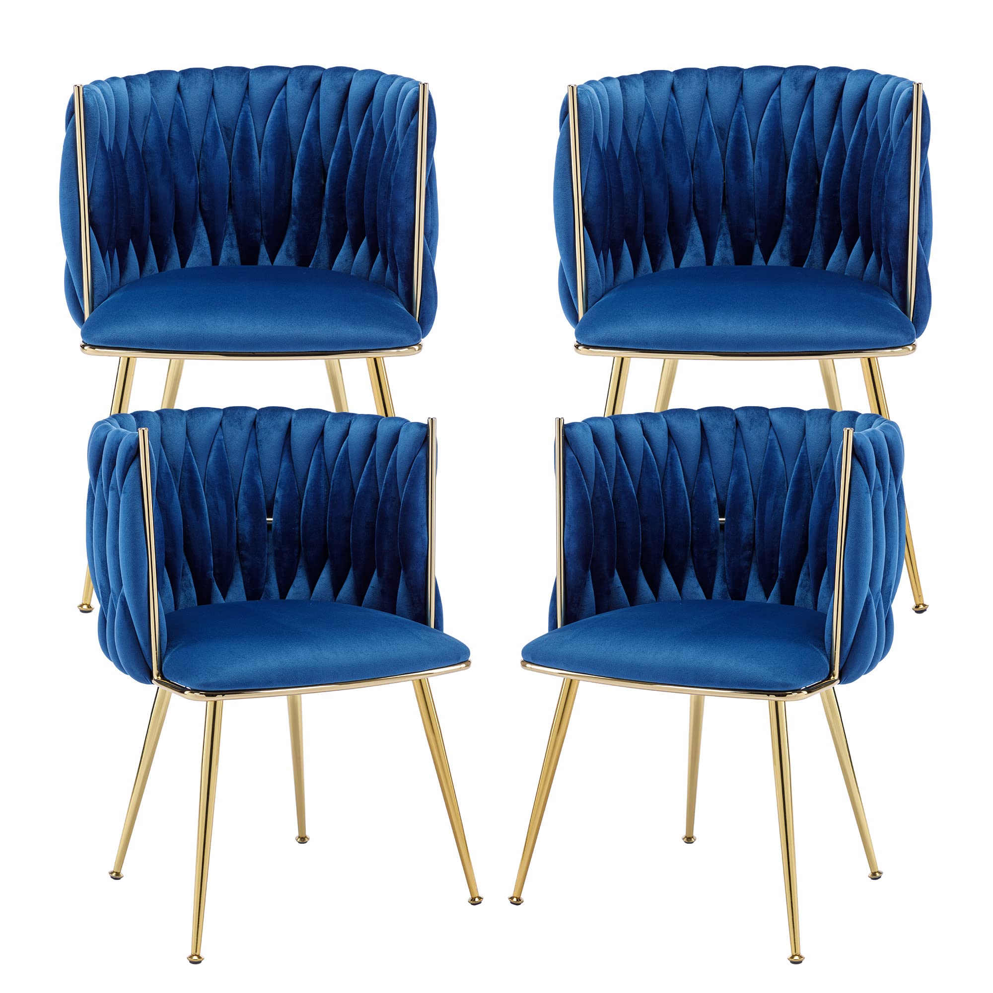 KCC Velvet Dining Chairs Set of 4 - Modern Gold Upholstered Chairs with Sturdy Metal Legs & Woven Fabric for Dining Room, Kitchen, Living Room | Elegant Home Decor & Comfortable Seating for Dinner Parties & Family Gatherings (Blue)