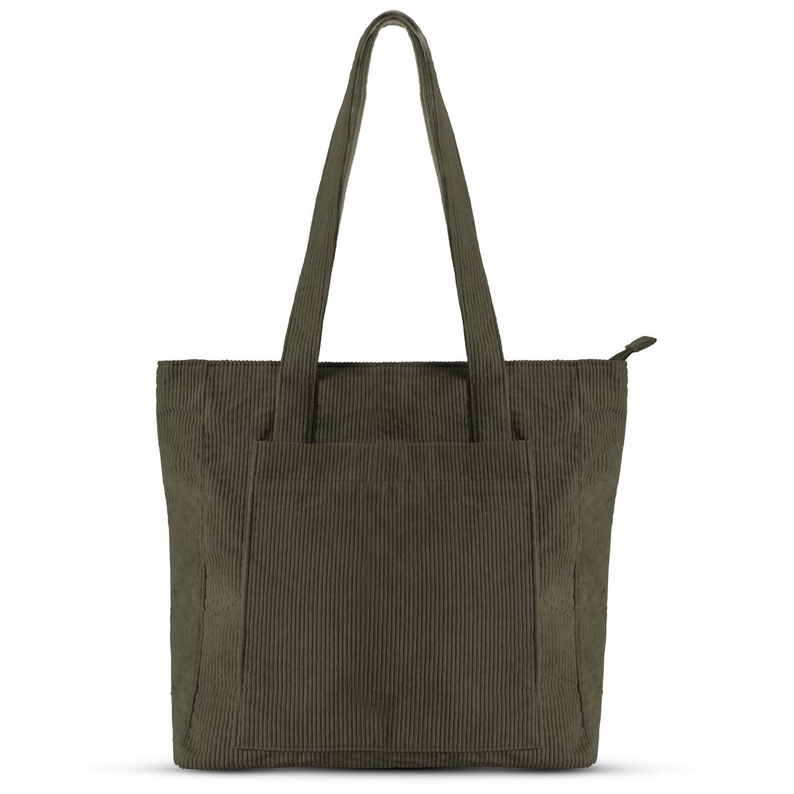 Stylish Corduroy Tote Bag for Women - Large Zippered Shoulder Bag with Multiple Pockets - Perfect for Work, College, Shopping & Travel (Casual Everyday Use)