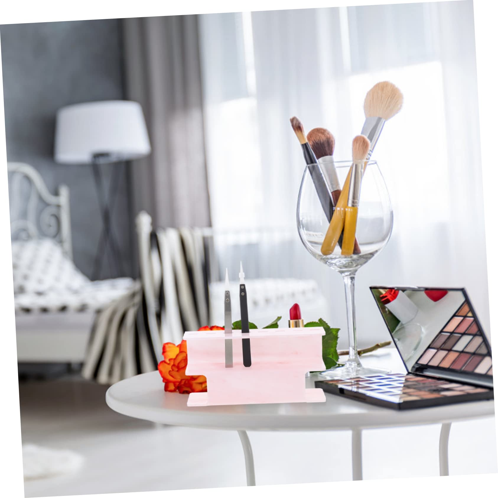 Marble Acrylic Tweezers Storage Rack - Organizer for Eyelash Tweezers, Eyeliner Tweezers & Beauty Tools with Lipstick Holder | Perfect for Salon, Makeup Artists & Home Vanity Organization