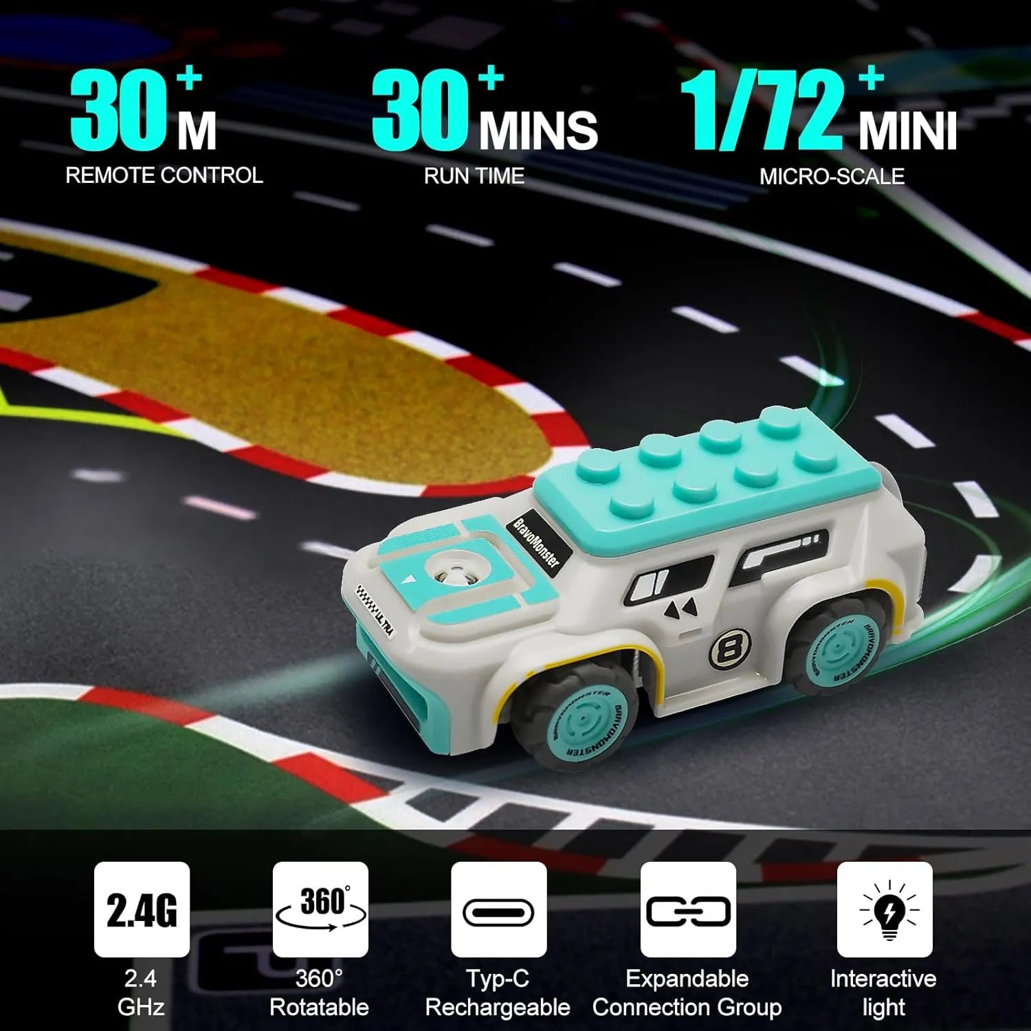 BravoMonster 1:72 Scale Micro Drift RC Car - 2.4GHz Full Proportional Remote Control RTR with FPV Camera - Perfect for Indoor Racing, Drift Practice & FPV Experience