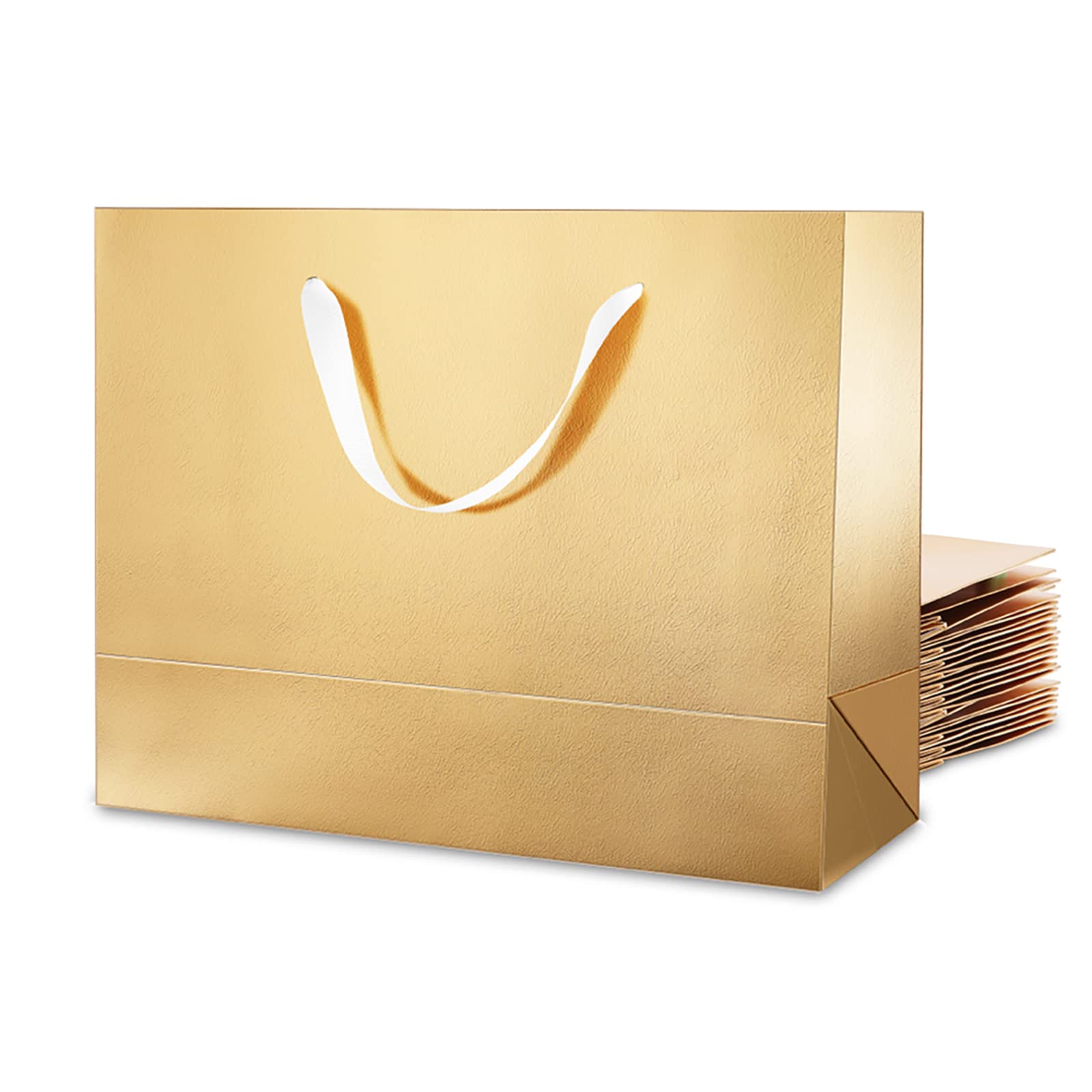 12 Extra Large Luxury Gold Gift Bags 16x6x12 Inches with Handles - Elegant Grass Texture for Thanksgiving, Christmas, Birthdays & All Special Occasions - Perfect for Party Favors, Wedding Gifts & Corporate Events