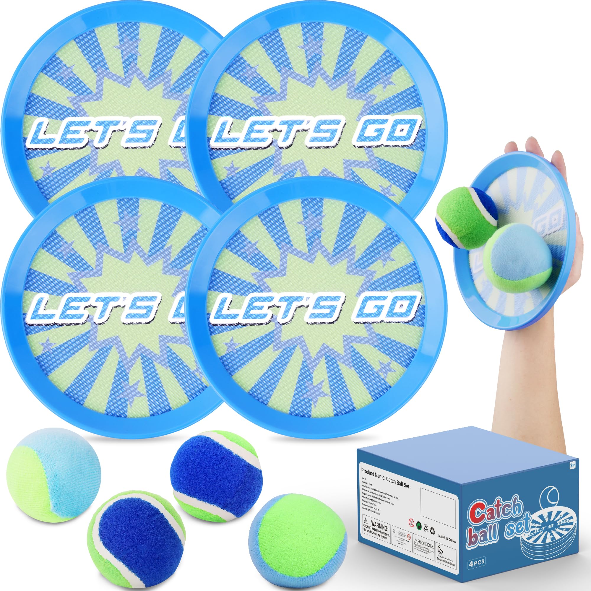 Best Kids Toss and Catch Ball Game Set - 4 Paddles & 4 Balls for Outdoor Play | Beach, Pool, Backyard Fun for Boys & Girls Ages 3-12 | Perfect Toddler Toy & Birthday Gift for 3-10 Year Olds | Great for Summer Activities, Picnics, and Family Bonding Time