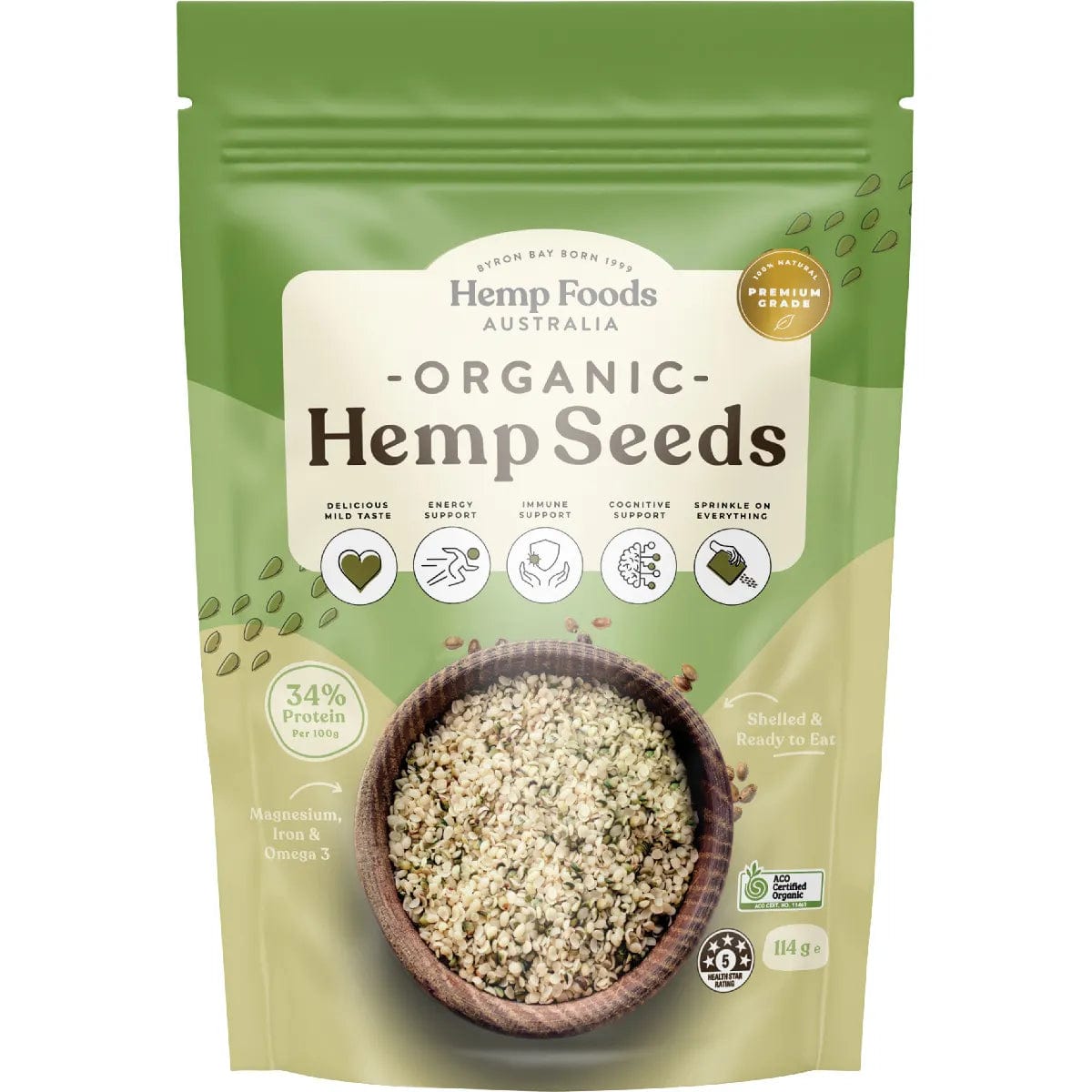 Organic Hulled Hemp Seeds 114g | Premium Australian Hemp Foods | High Protein Superfood for Smoothies, Salads & Baking