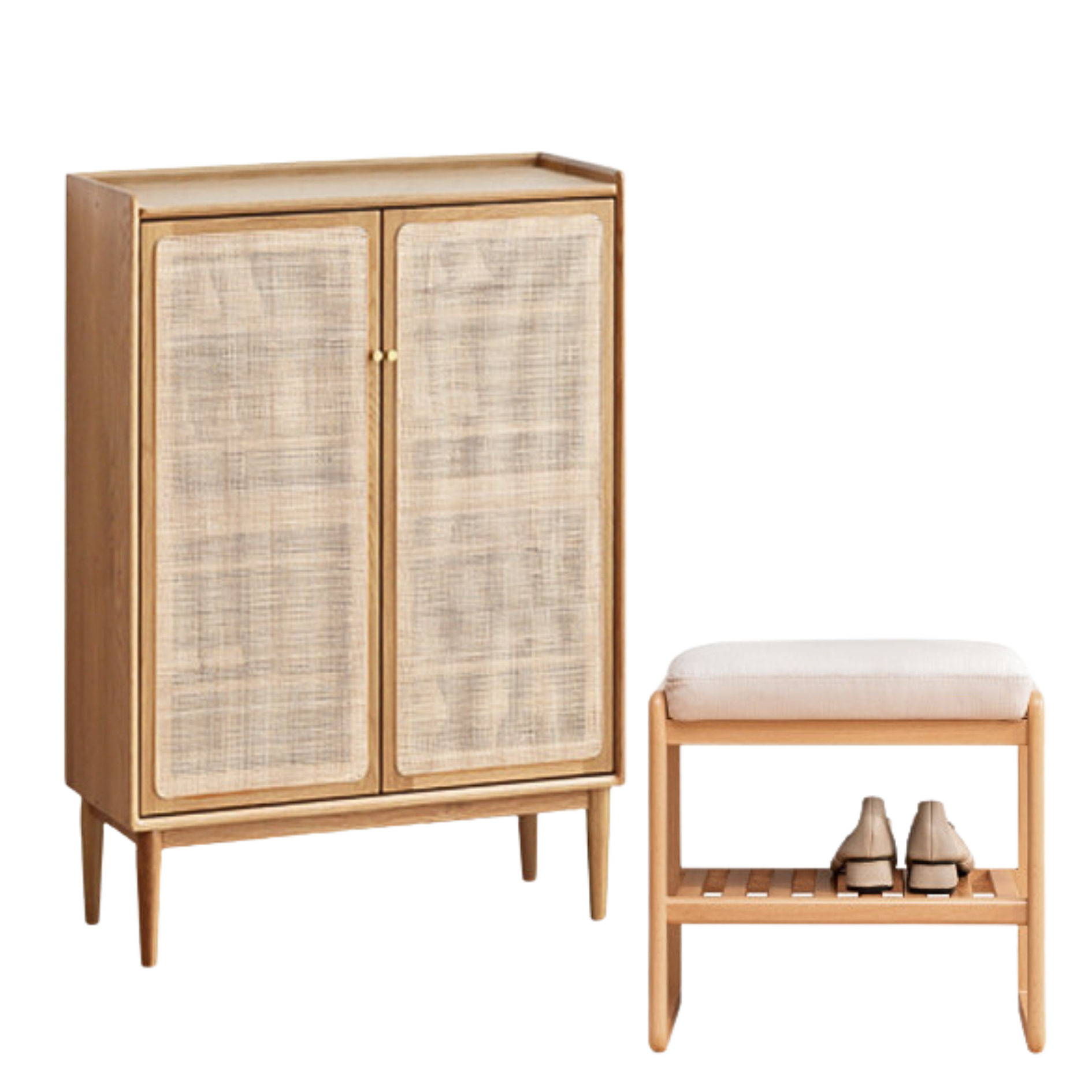 25.6x13.8x39.4 inch/ 65x35x100cm/ Natural Wood Color/ wide shoe cabinet + shoe bench