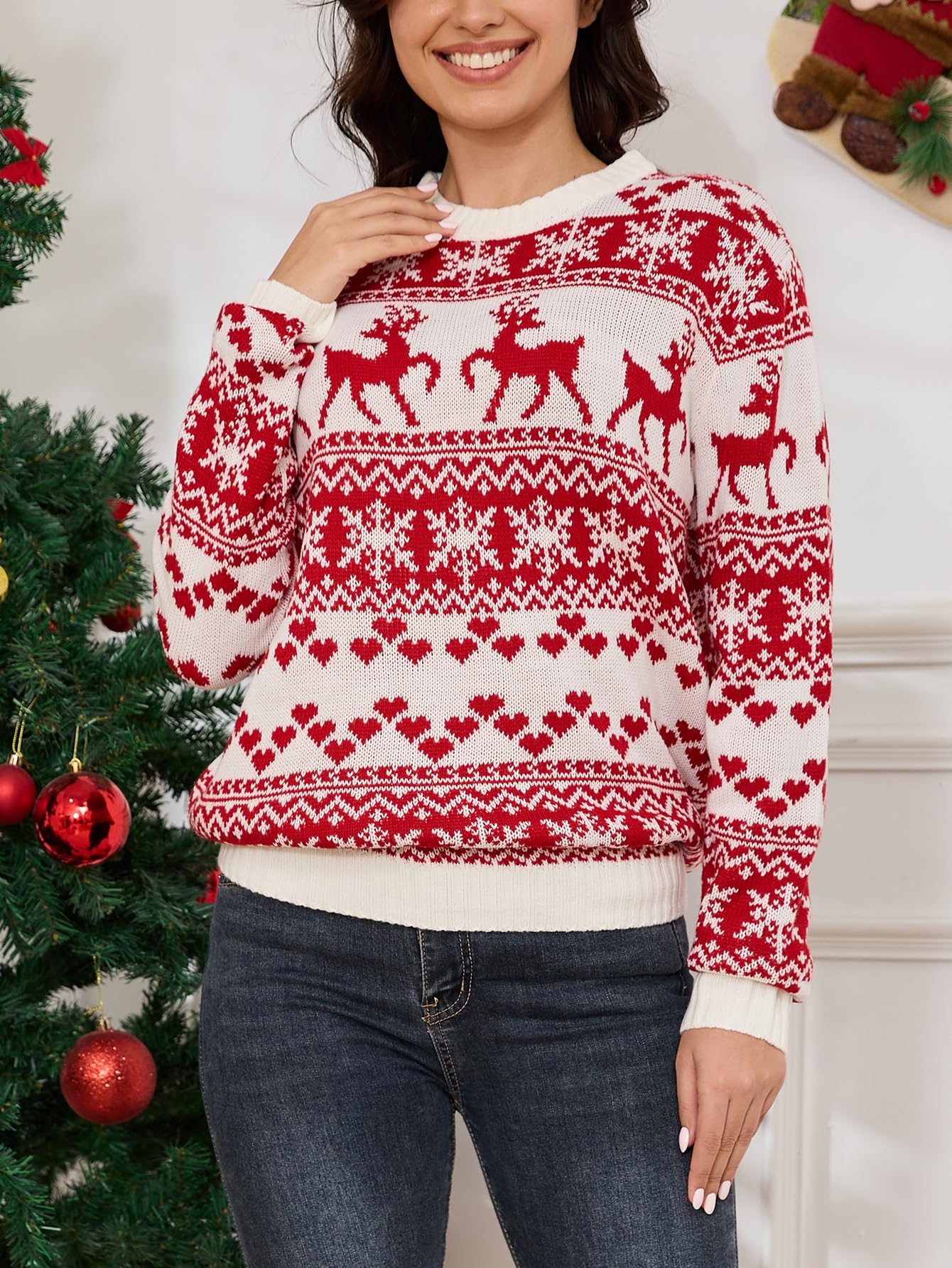 Funny Ugly Christmas Sweaters for Women - Holiday Novelty Reindeer Print Long Sleeve Knitted Pullover Top | Perfect for Christmas Parties, Family Gatherings & Festive Photo Shoots