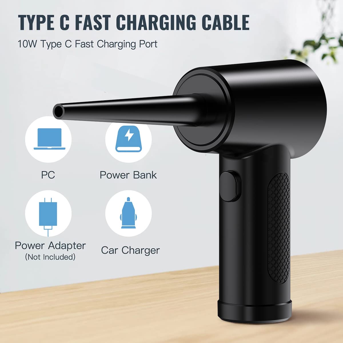 PEH Cordless Compressed Air Duster with LED Light - 51000 RPM Powerful Electric Air Blower, 6000mAh Rechargeable Battery, 5 Replacement Nozzles - Perfect for Cleaning Computers, Keyboards, Pet Hair, Car Interiors & Electronics Maintenance