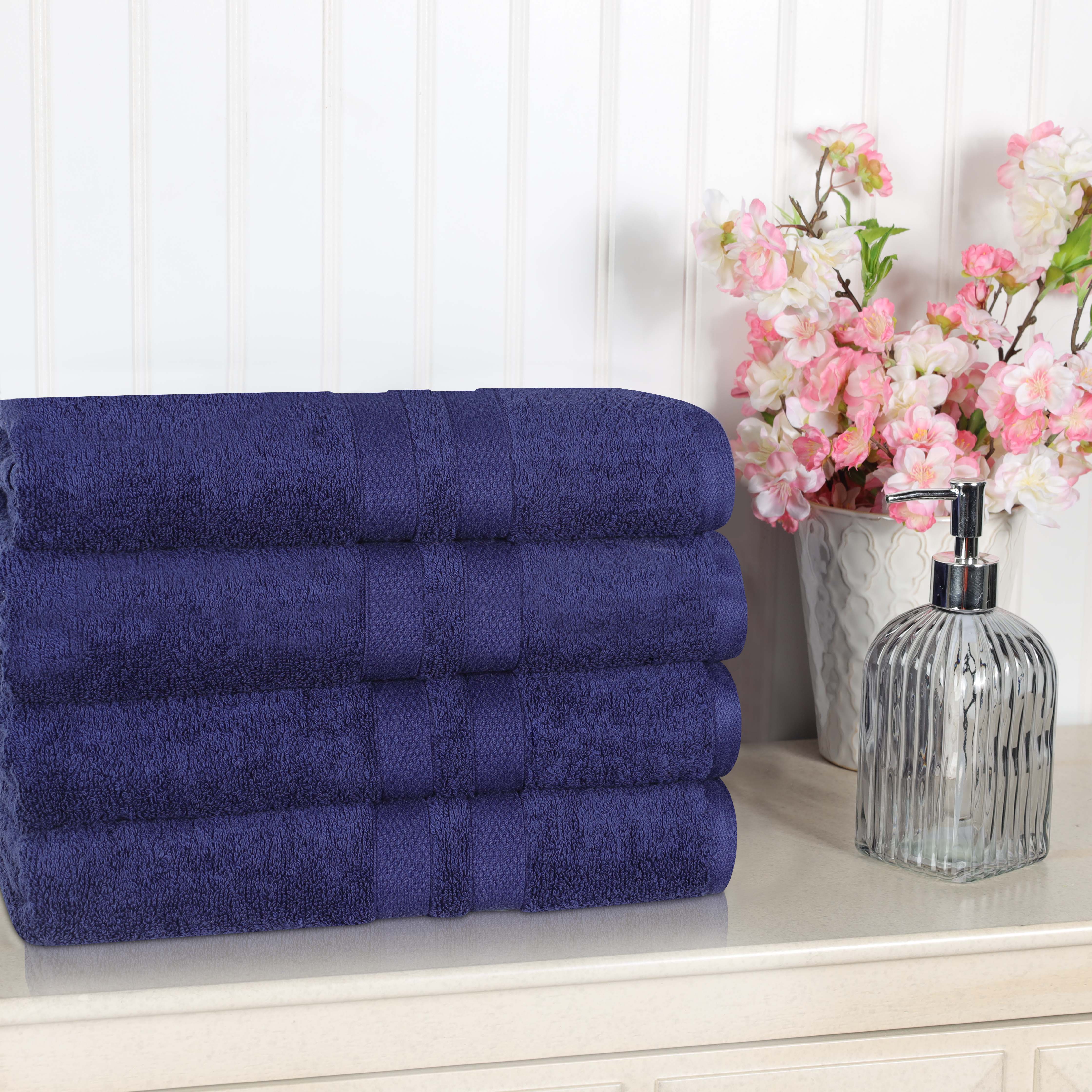 Premium Ultra Soft 100% Cotton Bath Towels Set of 4 - Highly Absorbent, Quick-Drying, Solid Color Bath & Beach Towels for Spa, Gym, Pool, and Home Use