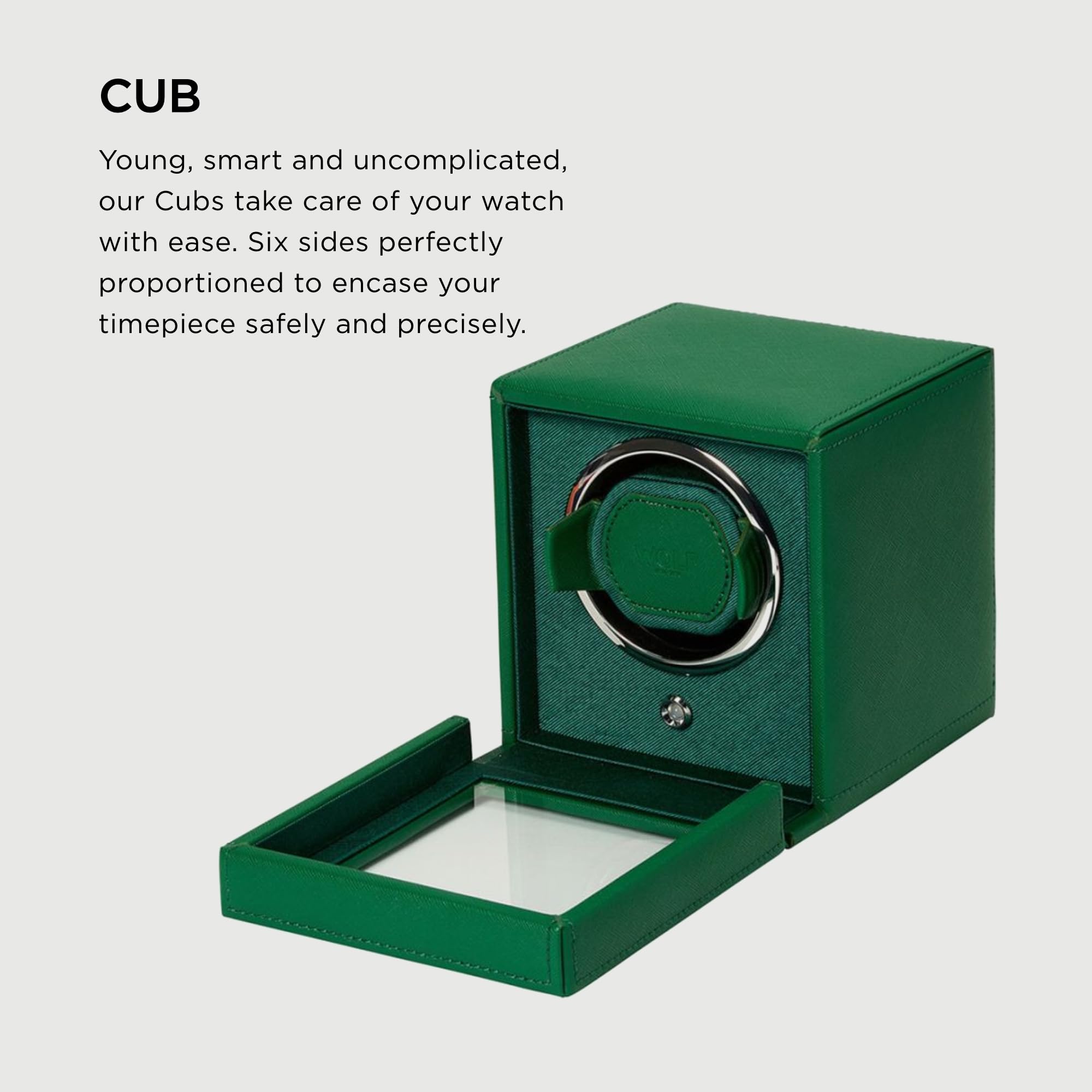 Premium Wolf Cub Single Watch Winder with Glass Cover - Automatic Watch Storage & Display Case for Men - Perfect for Home, Office & Travel Use