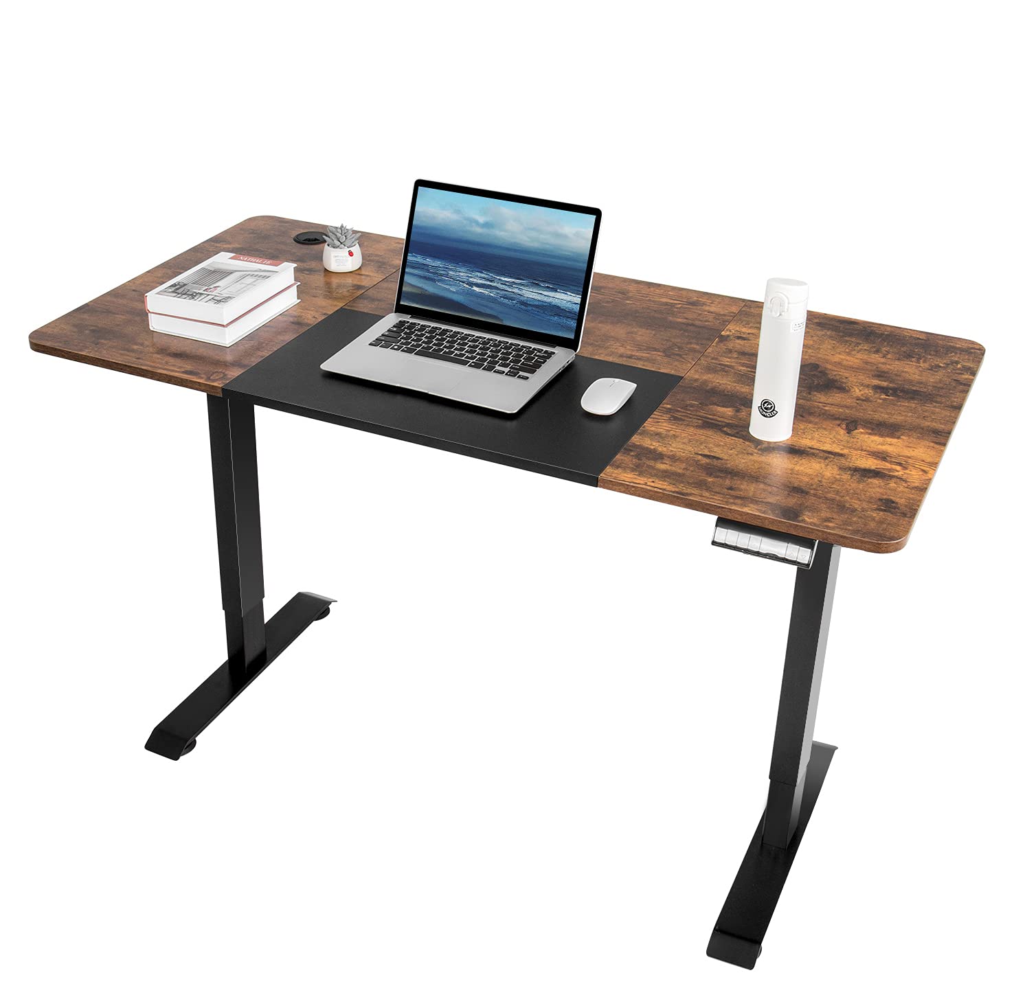 Adjustable Height Standing Desk - Electric Sit Stand Home Office Desk with Memory Preset Controller & Splice Board, Black Frame & Rustic Brown Top - Perfect for Remote Work, Gaming & Small Spaces