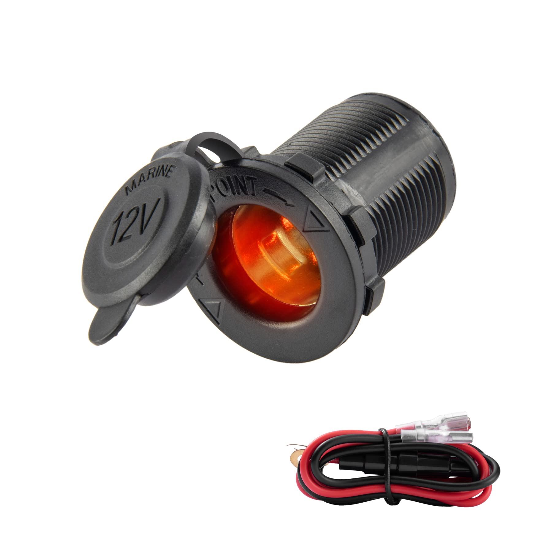 Universal 12V/28V Car Cigarette Lighter Socket - Waterproof Power Outlet for Cars, Marine, Motorcycles, ATV, RV & More - LED Orange Light - Perfect for Road Trips, Camping & Outdoor Adventures
