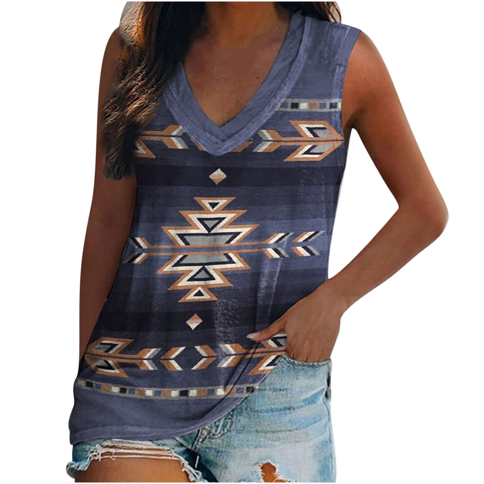 Women's Summer Western Shirts - Casual Sleeveless V-Neck Tops for Outdoor & Travel