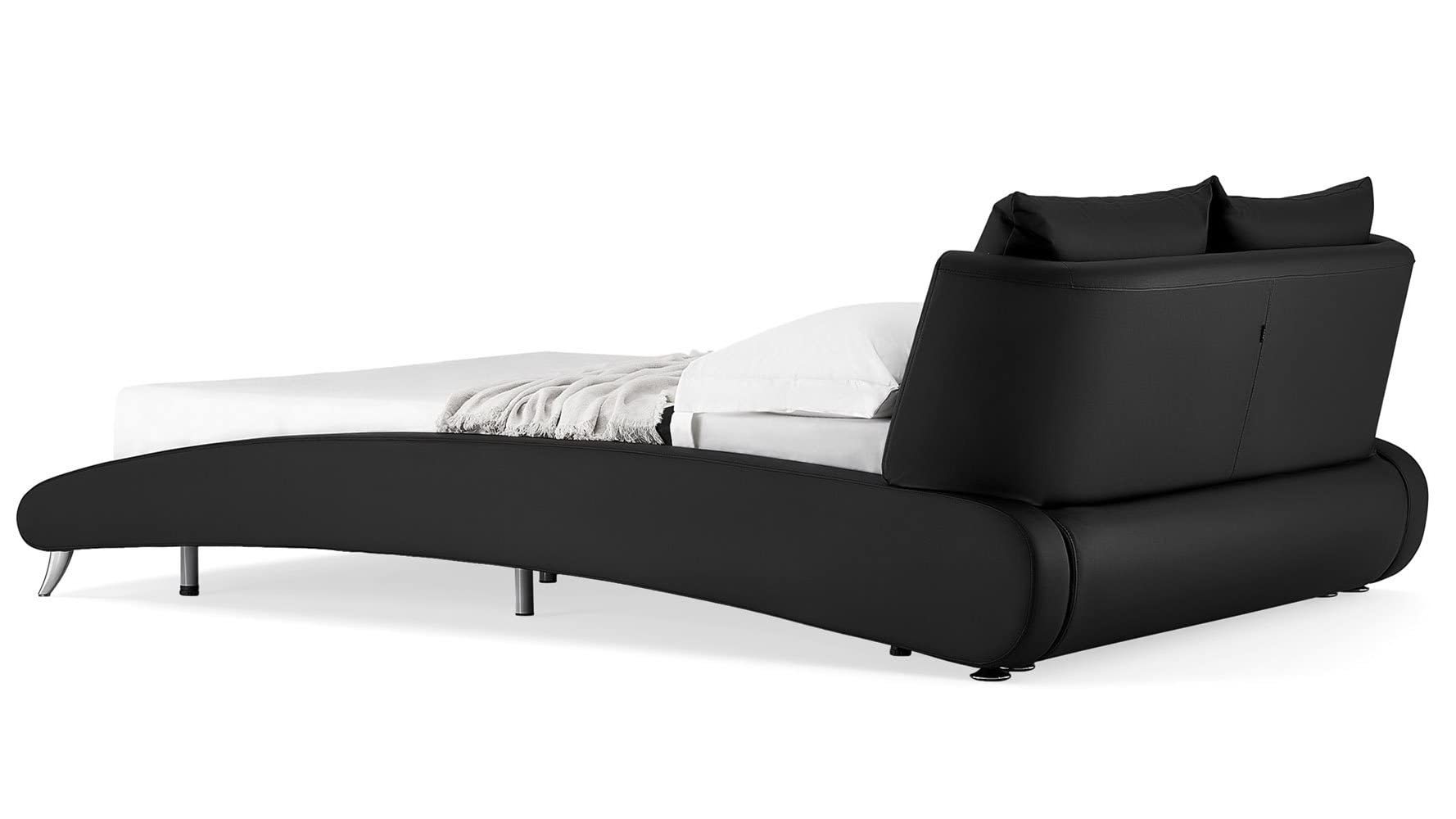 ZURI Cadillac Cal King Black Leather Platform Bed Frame - Modern Luxury Bedroom Furniture for Master Suite & Guest Room