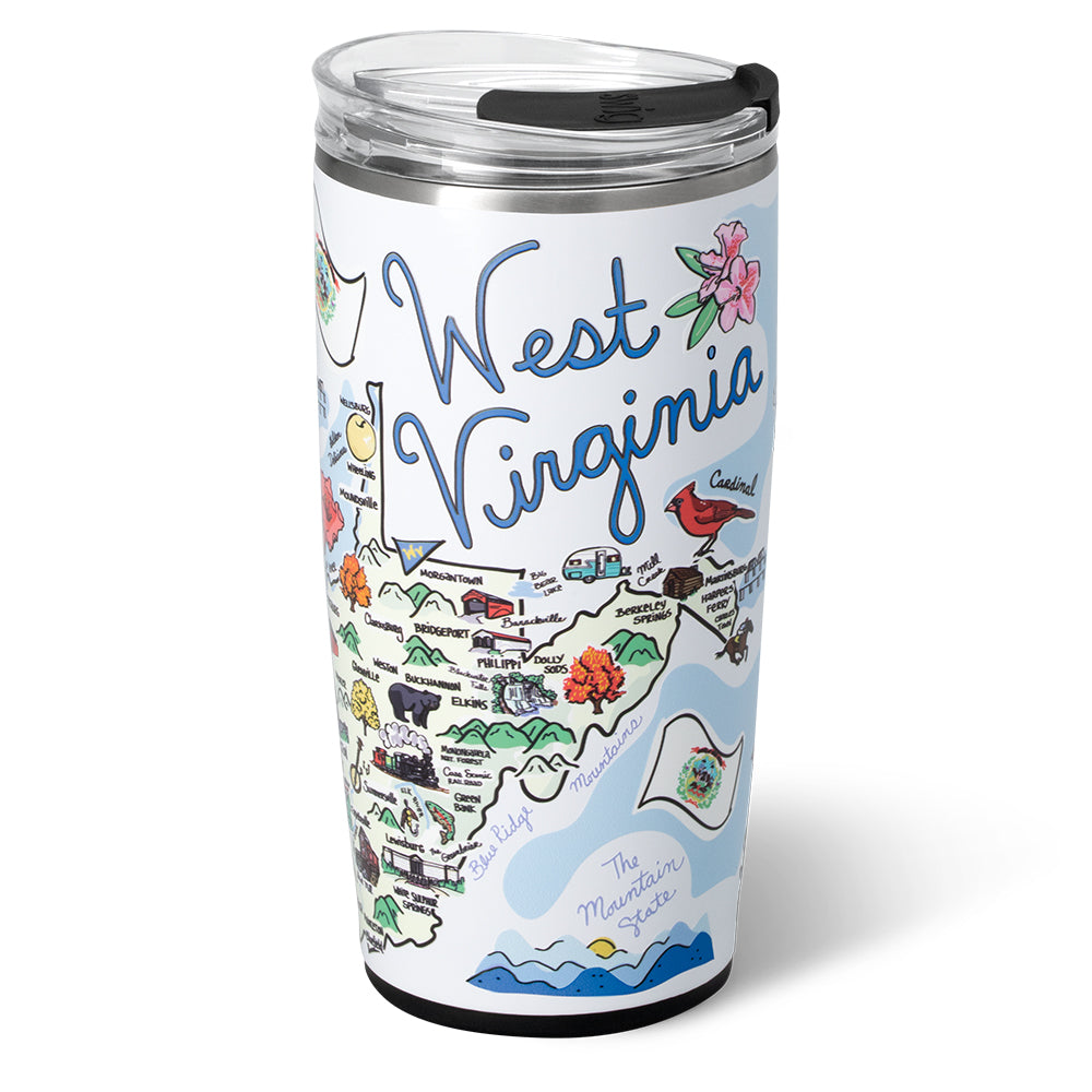 22oz West Virginia Tumbler - Insulated Stainless Steel Travel Mug with Lid & Handle - Perfect for Coffee, Tea & Cold Drinks at Home, Office or Outdoors