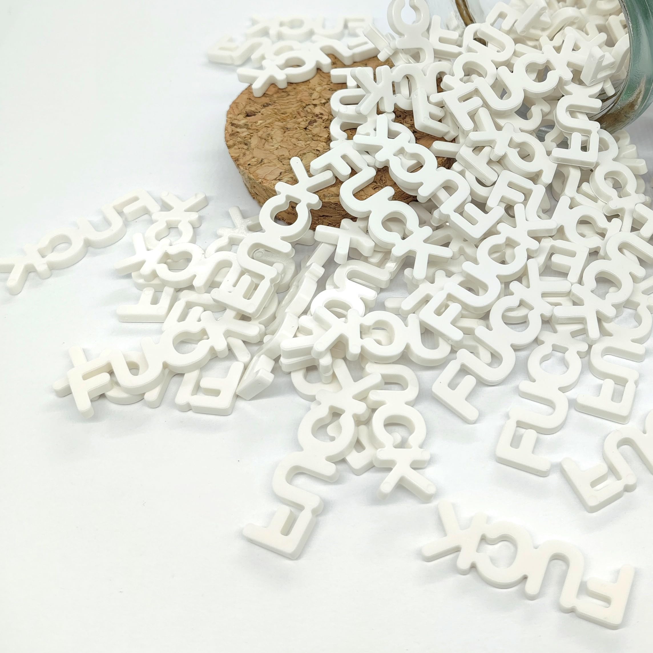 Funny Fuck Jar Gift - 7oz Glass Jar with 100 Cutout Letters | Hilarious Gag Gift for Office, White Elephant & Birthday Parties | Novelty Desk Decor for Women & Men (Milky White) - Perfect for Stress Relief & Prank Gifts