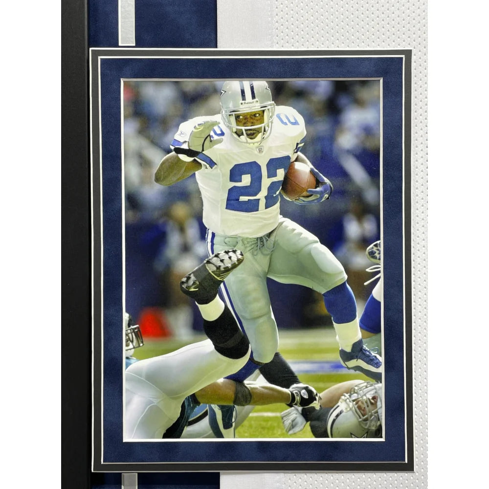 Emmitt Smith Autographed Dallas Cowboys Jersey - Framed BAS Prova Signed White Football Memorabilia - Perfect for Sports Fans, Collectors & Man Cave Decor