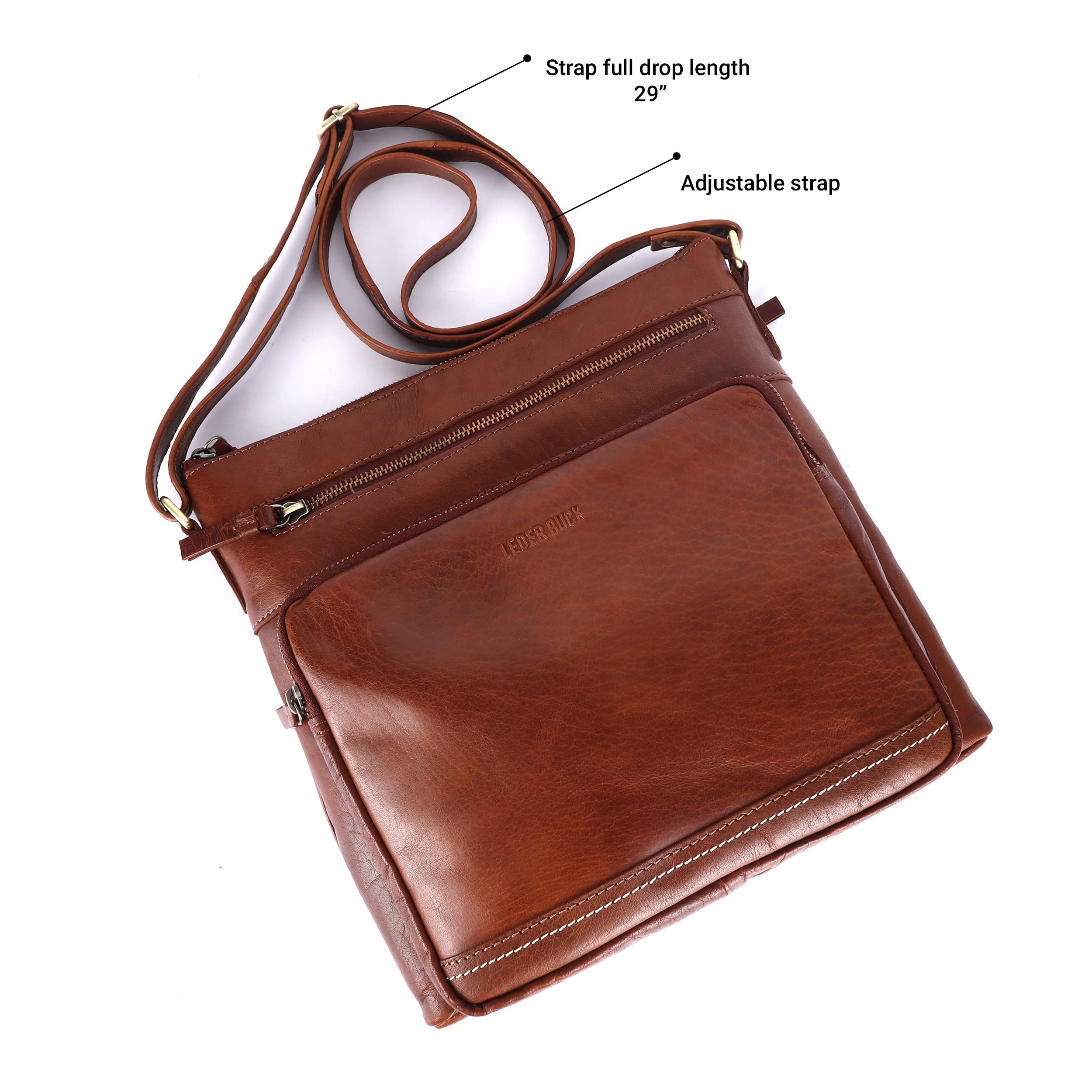 Premium Genuine Leather Women's Crossbody Bag - Olga Large Soft Triple Zip Sling Shoulder Purse for Work, Travel & Everyday Use