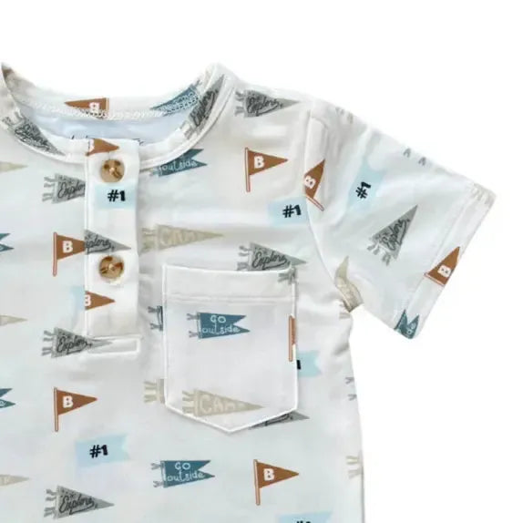 Babysprouts Short Sleeve Henley Tee with Retro Banners - Soft Cotton Baby Boy & Girl Casual Outfit for Playdates & Family Photos