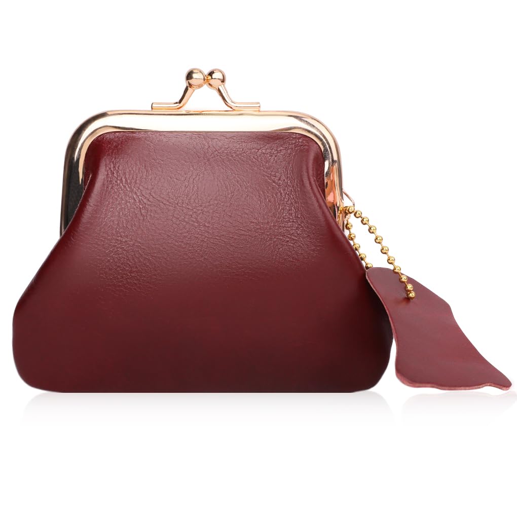 Oyachic Genuine Leather Coin Purse & Cash Holder - Compact Wallet Clutch with Secure Clasp for Men & Women (Red) | Perfect for Makeup Organizer, Change Pouch & Cable Storage | Ideal for Travel, Daily Use & Gift Giving