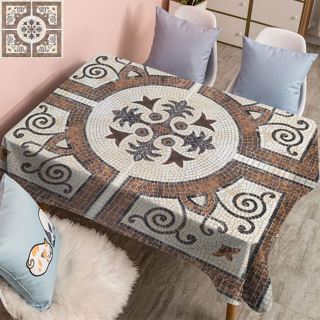 Vintage Ceramic Tile Pattern Rectangle Tablecloth - 60x104 Inch Decorative Dining Table Cover for Banquet, Wedding, Party & Picnic | Waterproof & Wrinkle-Resistant for Indoor/Outdoor Use