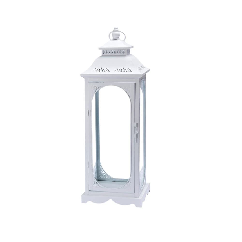 Vintage European Style Wrought Iron Kerosene Oil Lantern - Windproof Floor Lamp with Romantic Candle Holder, Retro Hurricane Lantern for Outdoor Camping, Garden Decor & Emergency Lighting (White)