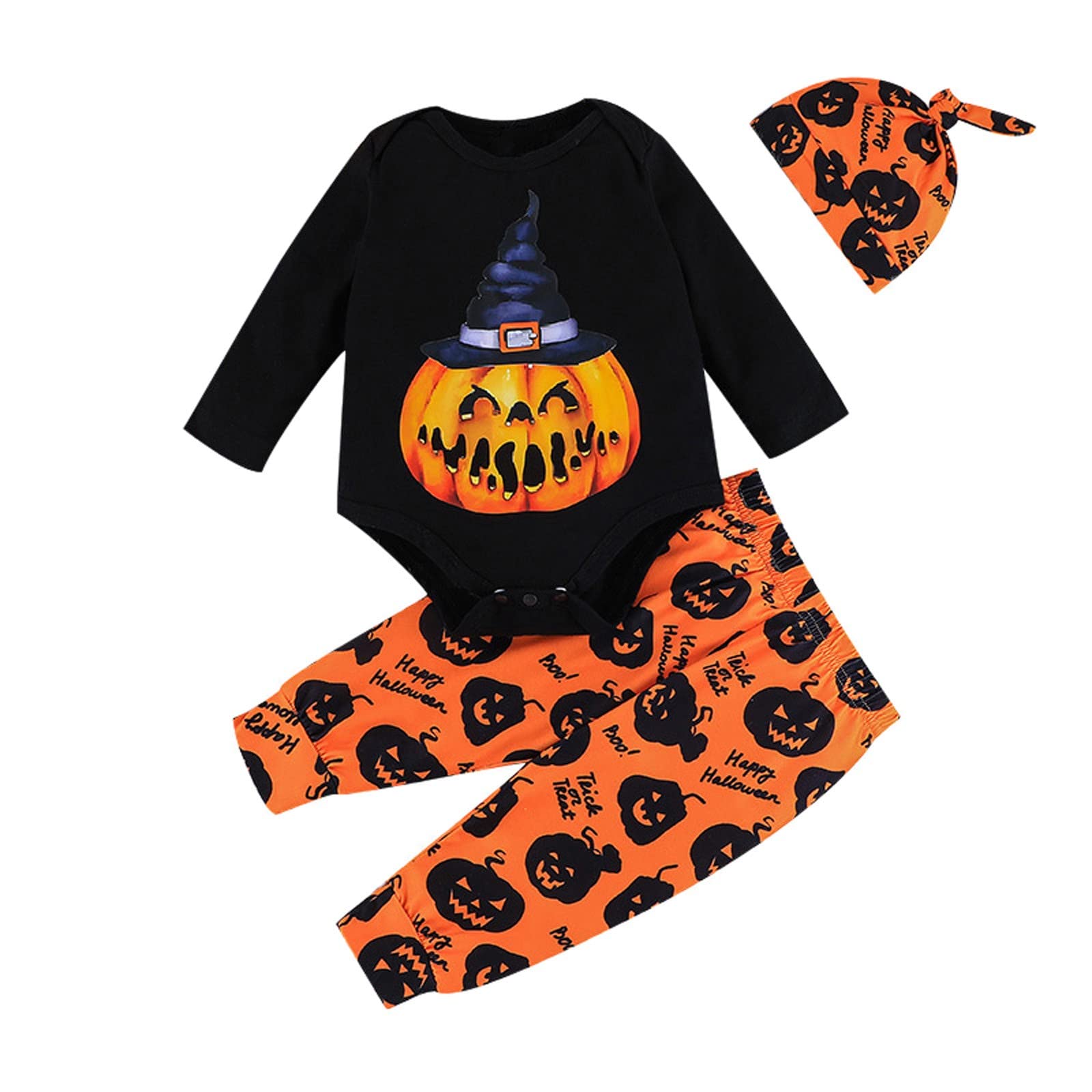 Eoailr Newborn Halloween Costume - Long Sleeve Romper Bodysuit with Cartoon Prints & Hat for Baby Girls & Boys | Perfect for Halloween Parties, Photo Shoots & Trick-or-Treating