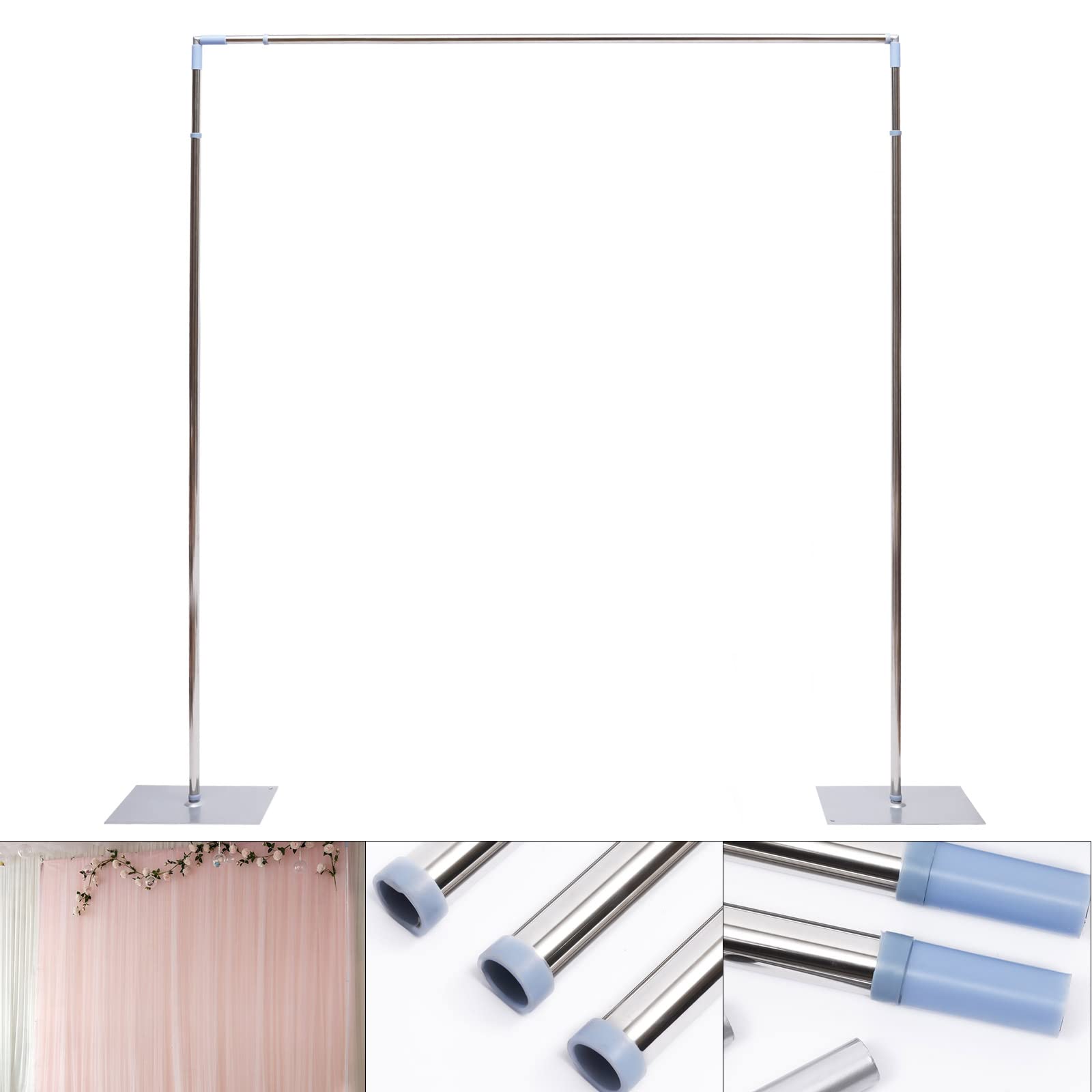 TFCFL Modern Stainless Steel Wedding Backdrop Stand Kit - Adjustable Telescopic Pipe Frame with Heavy Duty Base for Balloon Decor, Party Photography & Event Decoration | Perfect for Weddings, Birthdays, Baby Showers & Corporate Events