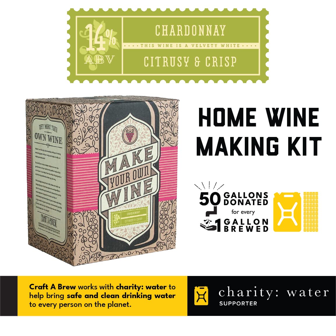 Craft A Brew Home Chardonnay Making Kit – Complete Wine Brewing Supplies for Beginners with Ingredients – Perfect for Home Winemaking, Gifts & DIY Wine Lovers