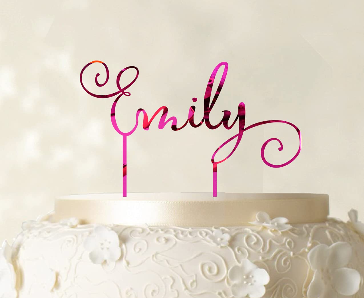 Custom Name Cake Topper - Personalized Mirror Purple Cake Decoration (5