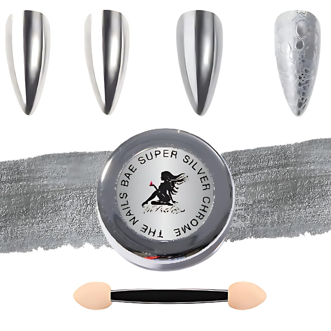 1Gram Silver Chrome Nail Powder for Nail Art - Mirror Chrome Powder for Gel Nails, Chrome Polish & Nail Designs - Perfect for Salon, DIY Manicures & Special Occasions