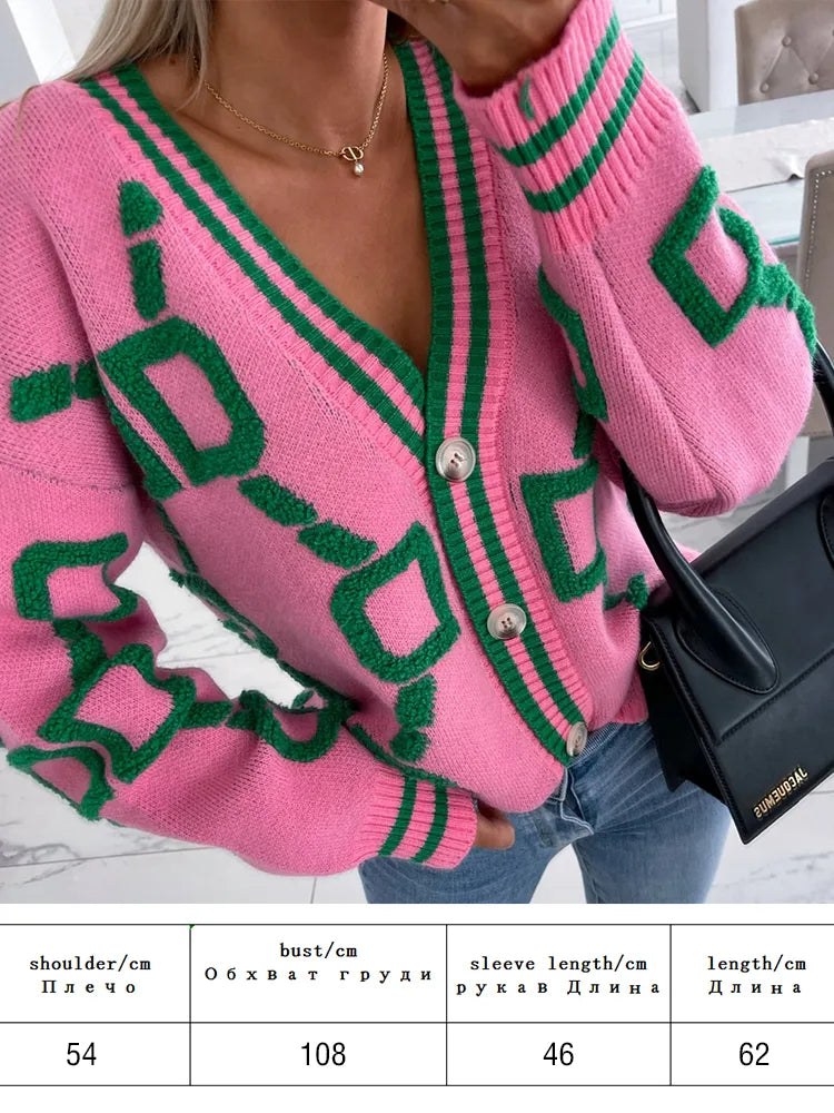 Women's Knitted Cardigan Sweater Jacket - Warm Embroidery Fashion Coat for Autumn & Winter 2022 | Loose Fit Ladies Knitwear for Casual Wear, Office & Outings
