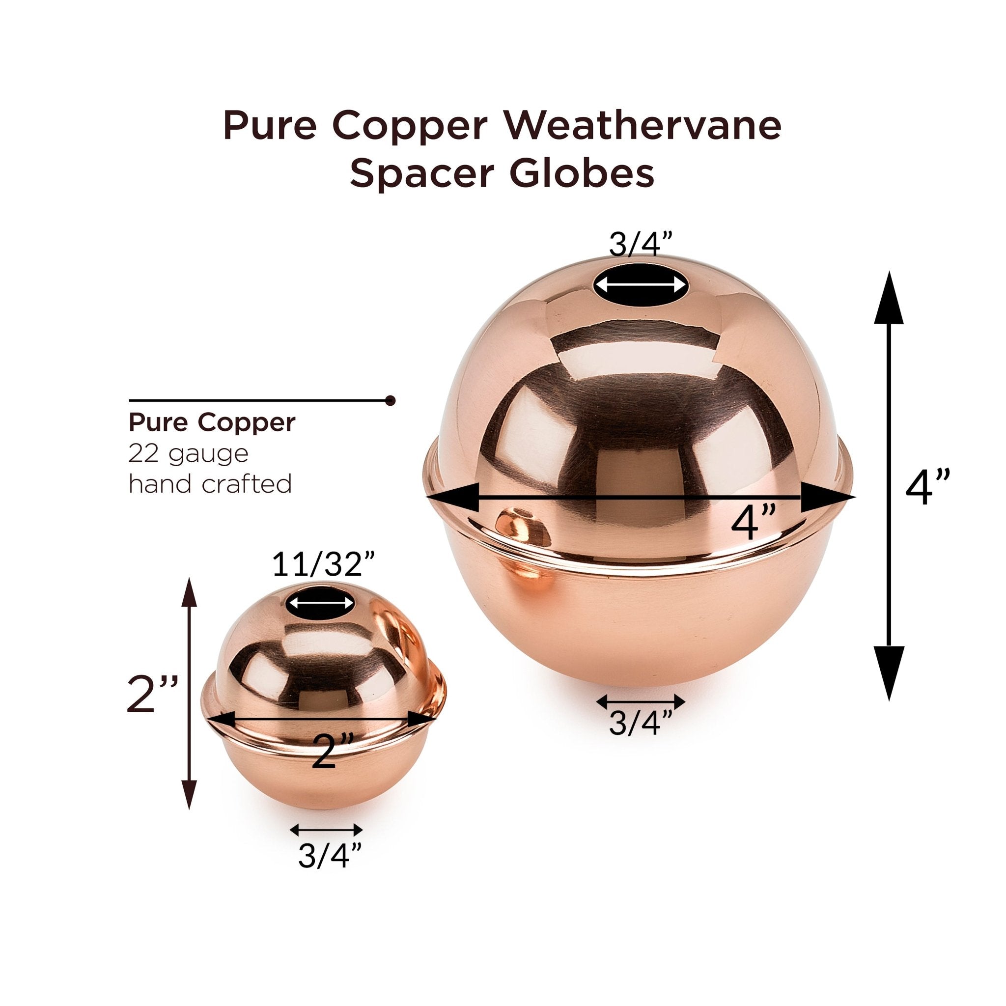 Premium Copper Weathervane with 2 & 4 Spacer Ball Set - Durable Outdoor Garden Decor for Roof, Barn, or Gazebo - Perfect for Rustic Home & Farmhouse Style