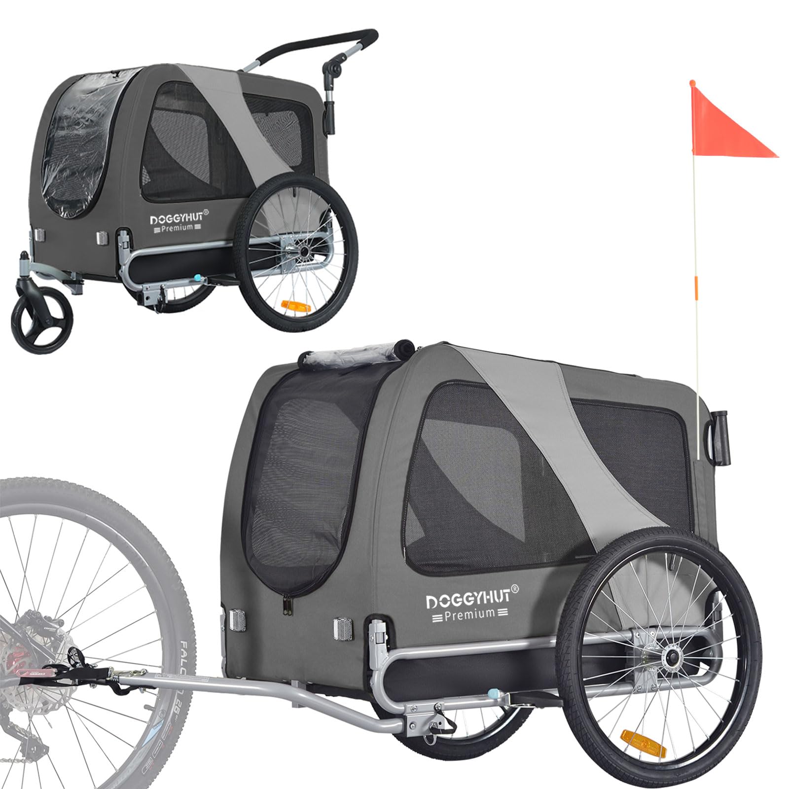 DOGGYHUT® Premium Large/XL Pet Bike Trailer & Stroller for Big Dogs - Heavy Duty Bicycle Carrier with Low Center Gravity, Parking Brakes & Easy Fold Frame - Perfect for Cycling, Jogging and Outdoor Adventures with Your Dog