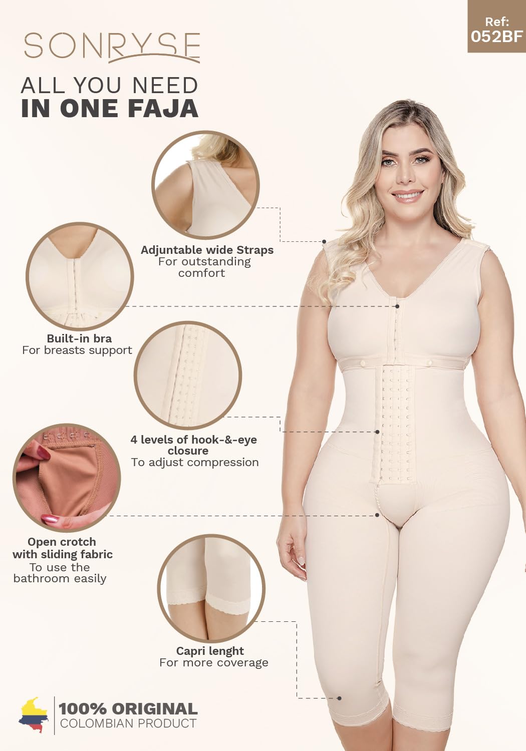 Sonryse Full Body Shaper for Women - Post Liposuction Compression Garment | Colombian Shapewear for Tummy Control & Waist Training | Perfect for Post-Surgery Recovery, Everyday Wear & Special Occasions