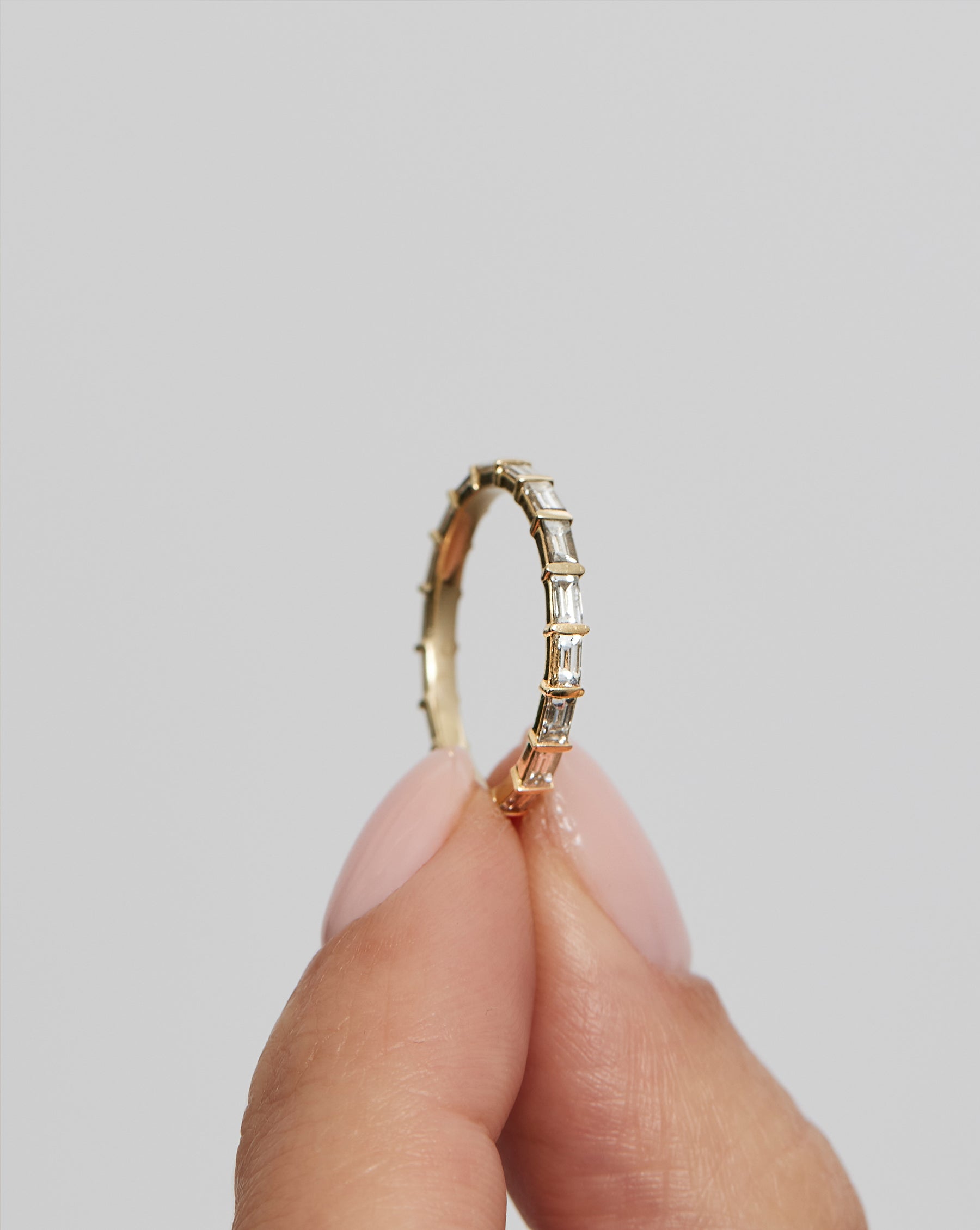 Elegant Baguette Bar Eternity Band Ring - 14K Gold or Platinum Wedding Band for Women, Stackable Thin Diamond Ring for Anniversary, Engagement, or Bridal Jewelry Gift