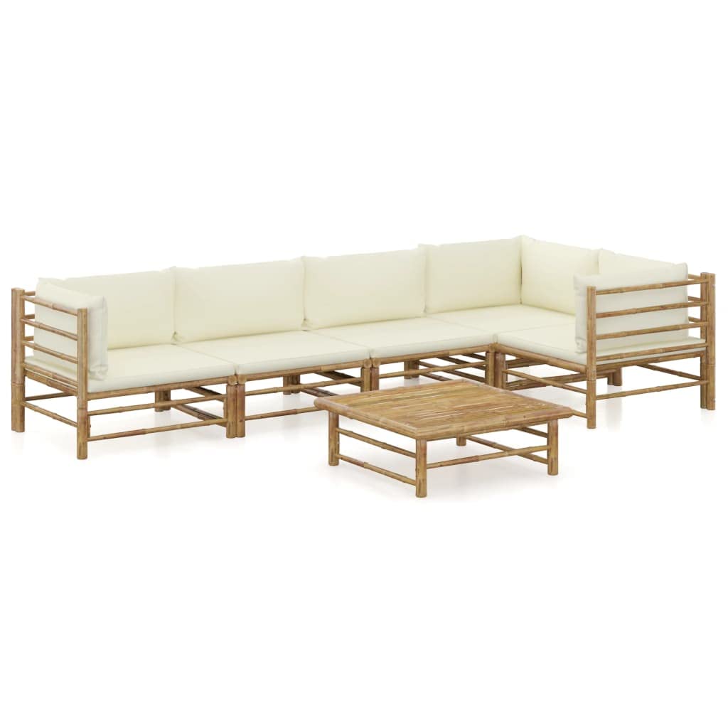 vidaXL Modern Bamboo Lounge Set with Cream White Cushions - Lightweight Patio Furniture for Outdoor Relaxation, Garden Decor, and Poolside Lounging
