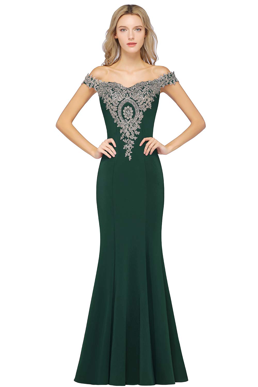 Elegant Off-Shoulder Gold Appliques Mermaid Evening Gown for Women - Formal Prom, Wedding Guest, Black Tie Event Dress