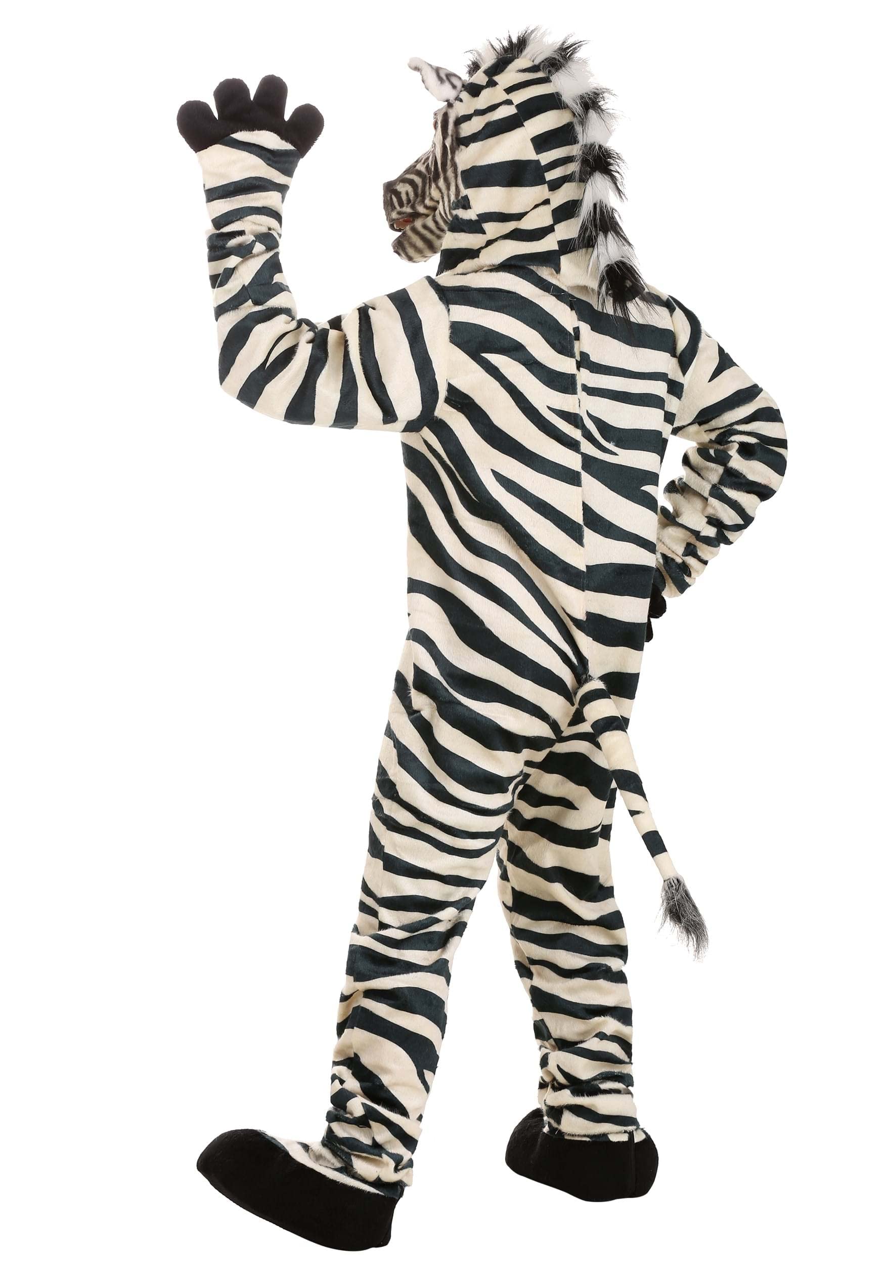 Elope Zebra Mascot Costume Set for Adults - Full Body Jumpsuit, Realistic Mask with Mouth Movement, Faux Fur Mitts & Slippers | Perfect for Halloween, Cosplay, Themed Parties, and Mascot Performances